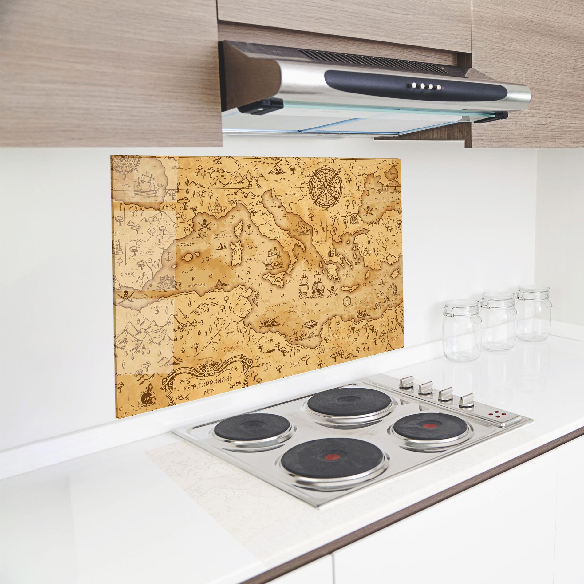 Küchenrückwand Glas Cream Brown Map mockup 8