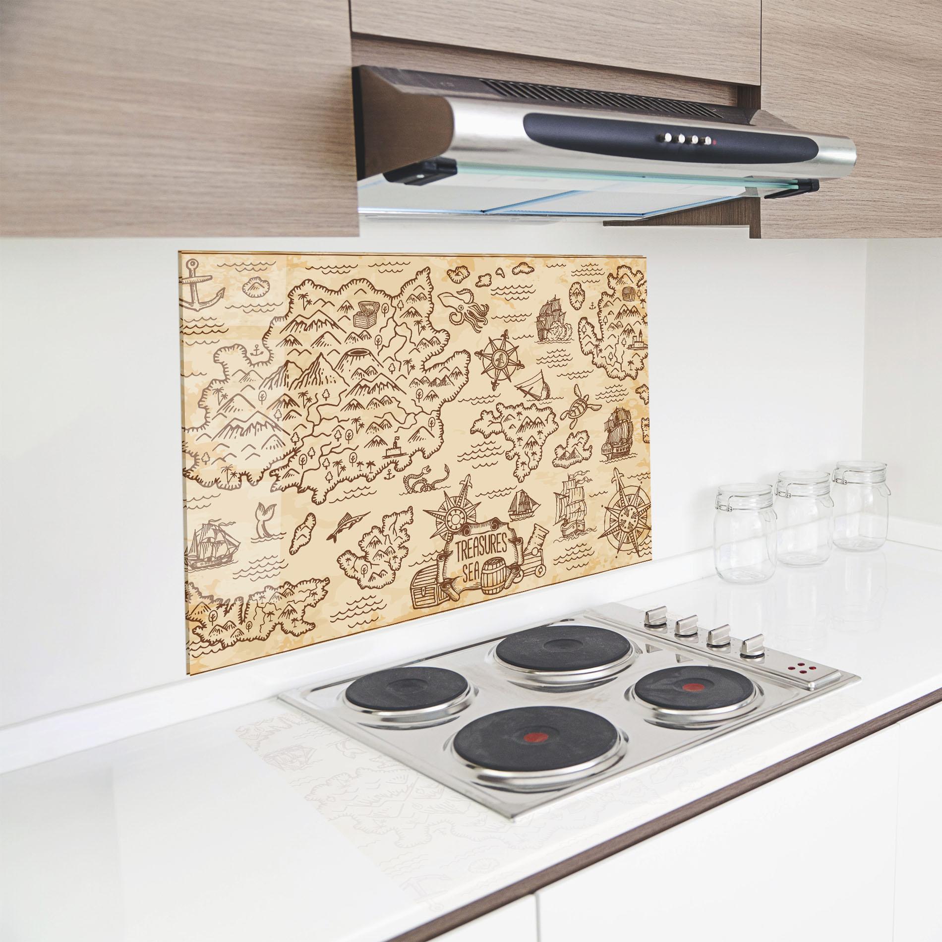 Küchenrückwand Glas Cream Coffee Map mockup 8