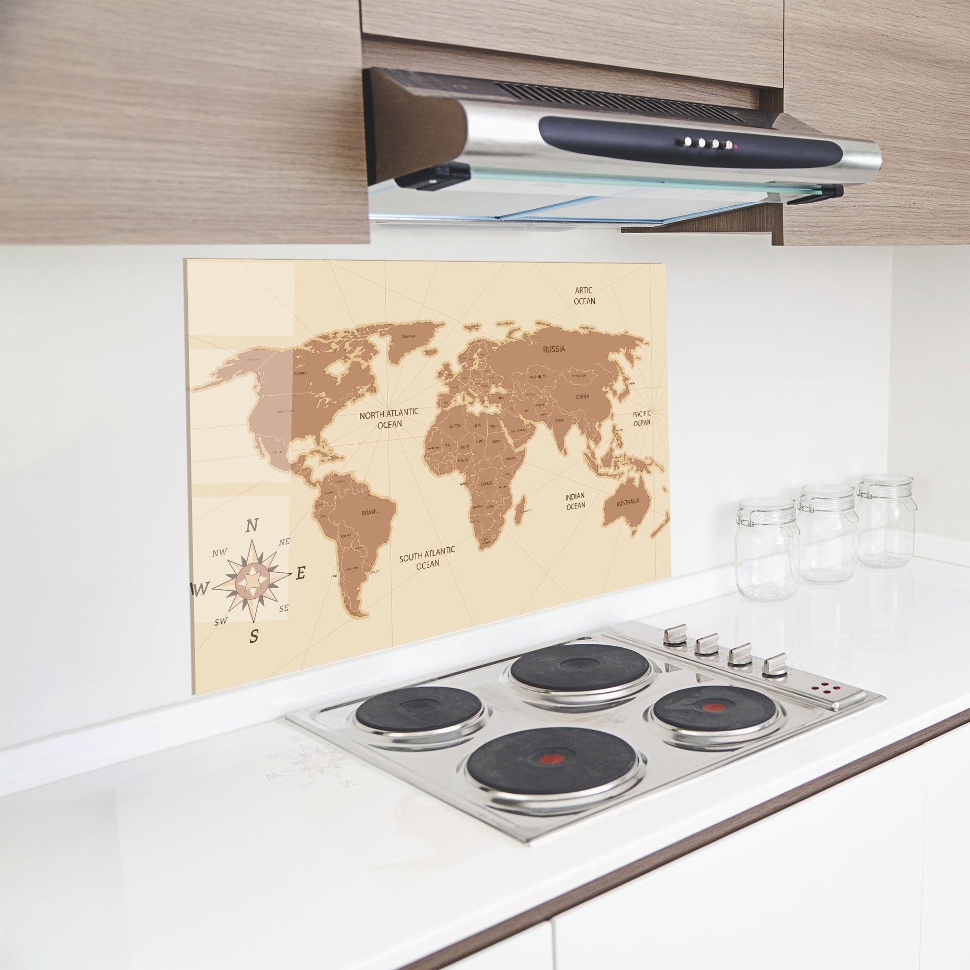 Küchenrückwand Glas Cream Map Vintage mockup 8
