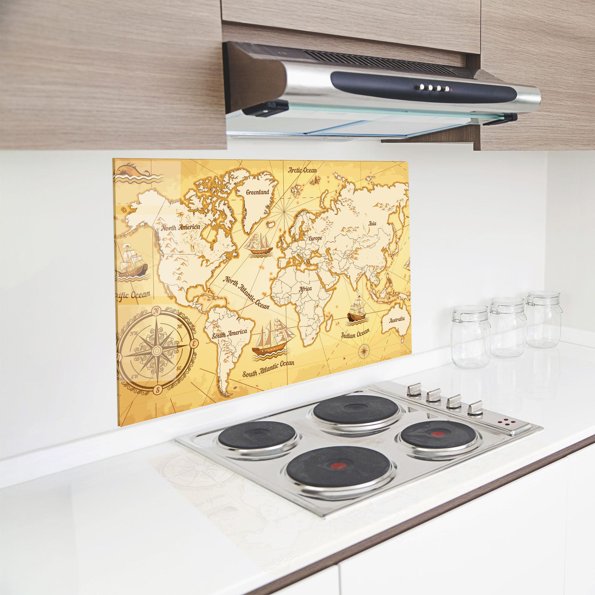 Küchenrückwand Glas Gold Vintage Map mockup 8