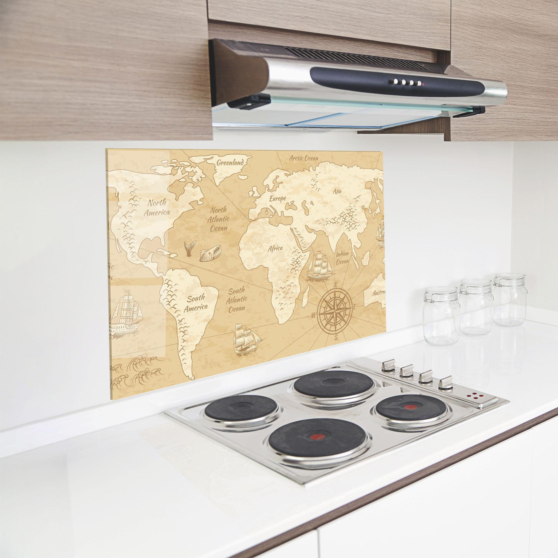 Küchenrückwand Glas Old Continents Map mockup 8