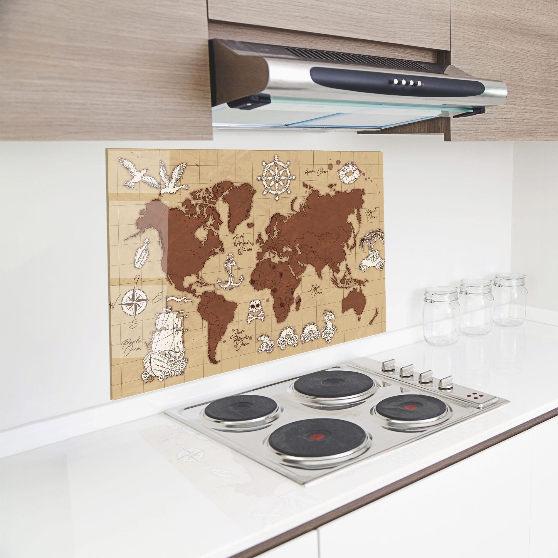Küchenrückwand Glas Old Pirate Map mockup 8