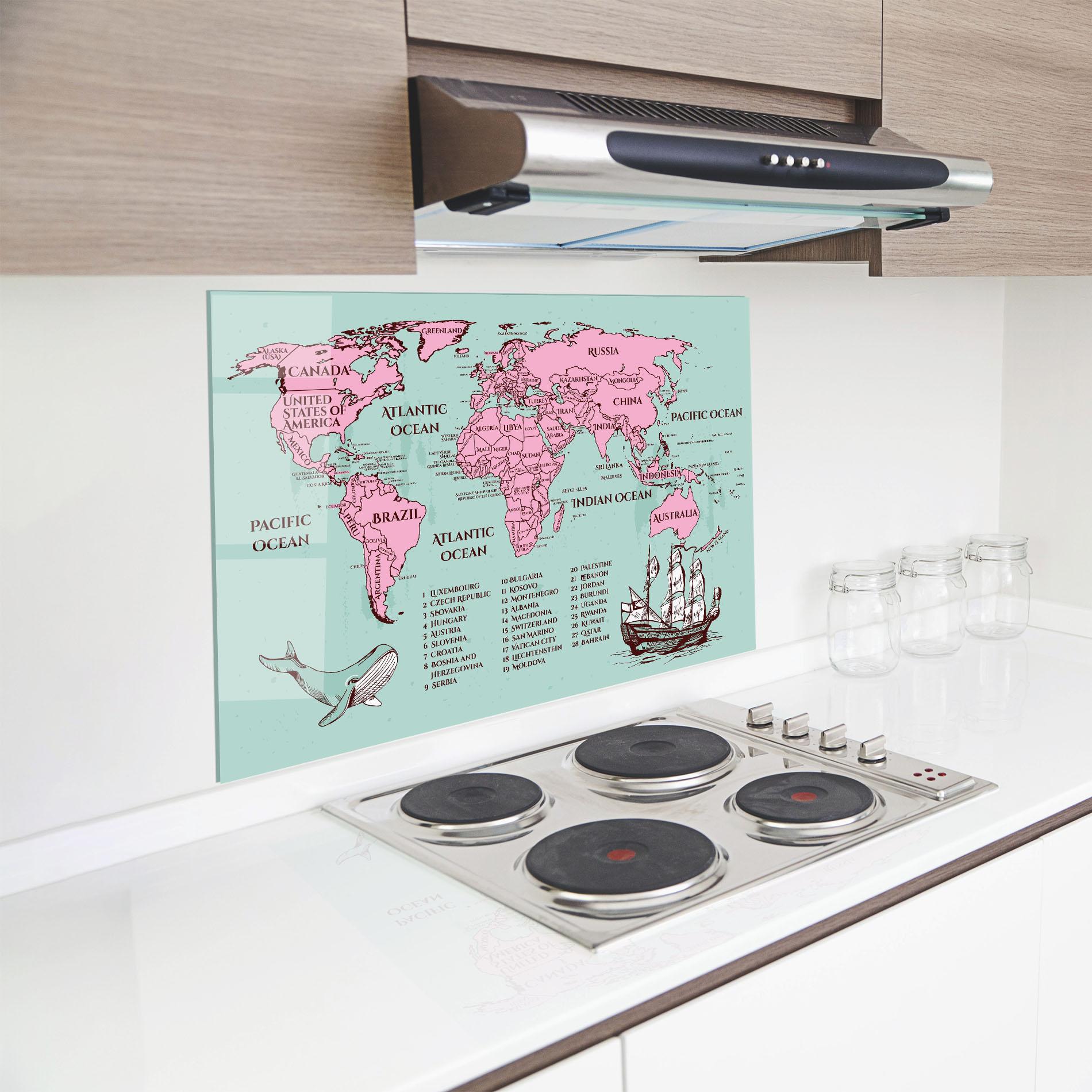 Küchenrückwand Glas Pink Pirate Map mockup 8