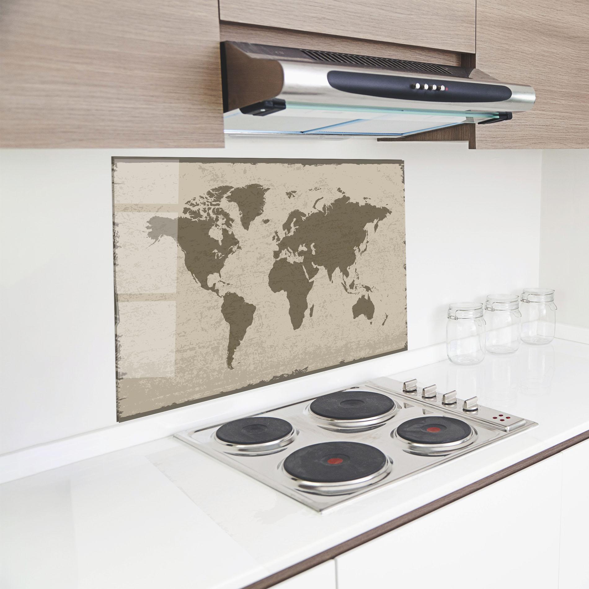 Küchenrückwand Glas World Brown Map mockup 8