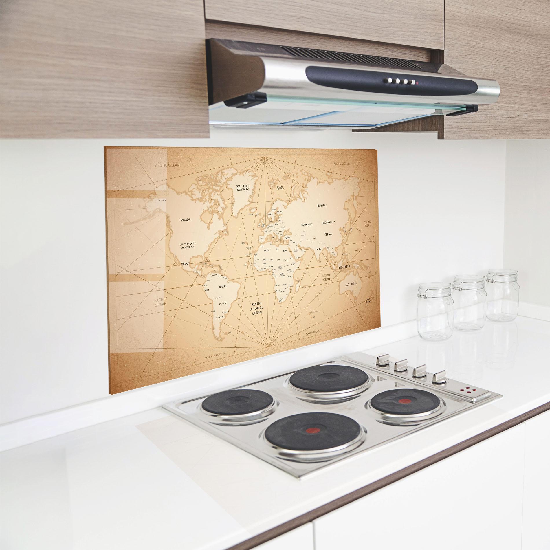 Küchenrückwand Glas World Vintage Map mockup 8