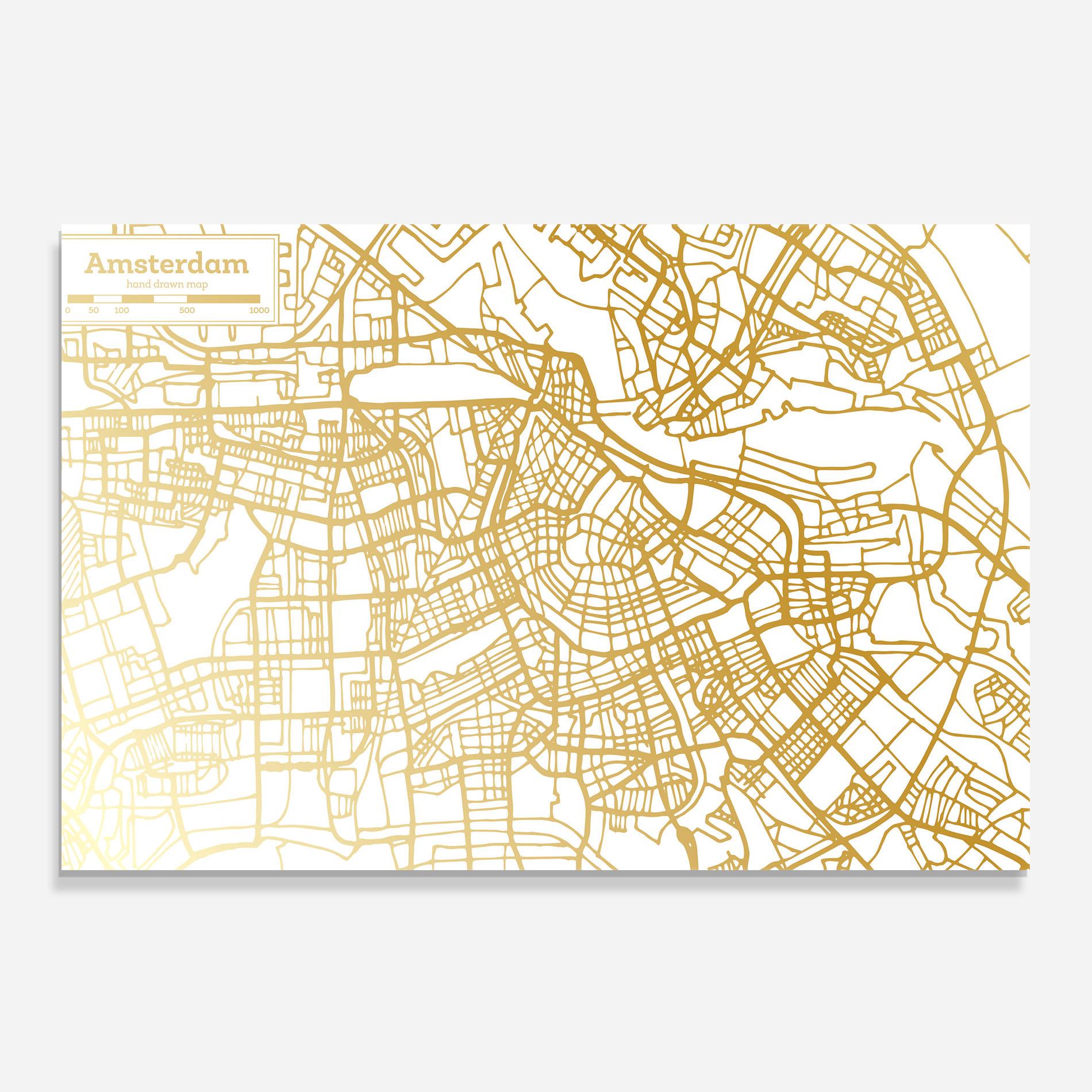 Küchenrückwand Glas Amsterdam Gold Map mockup 0