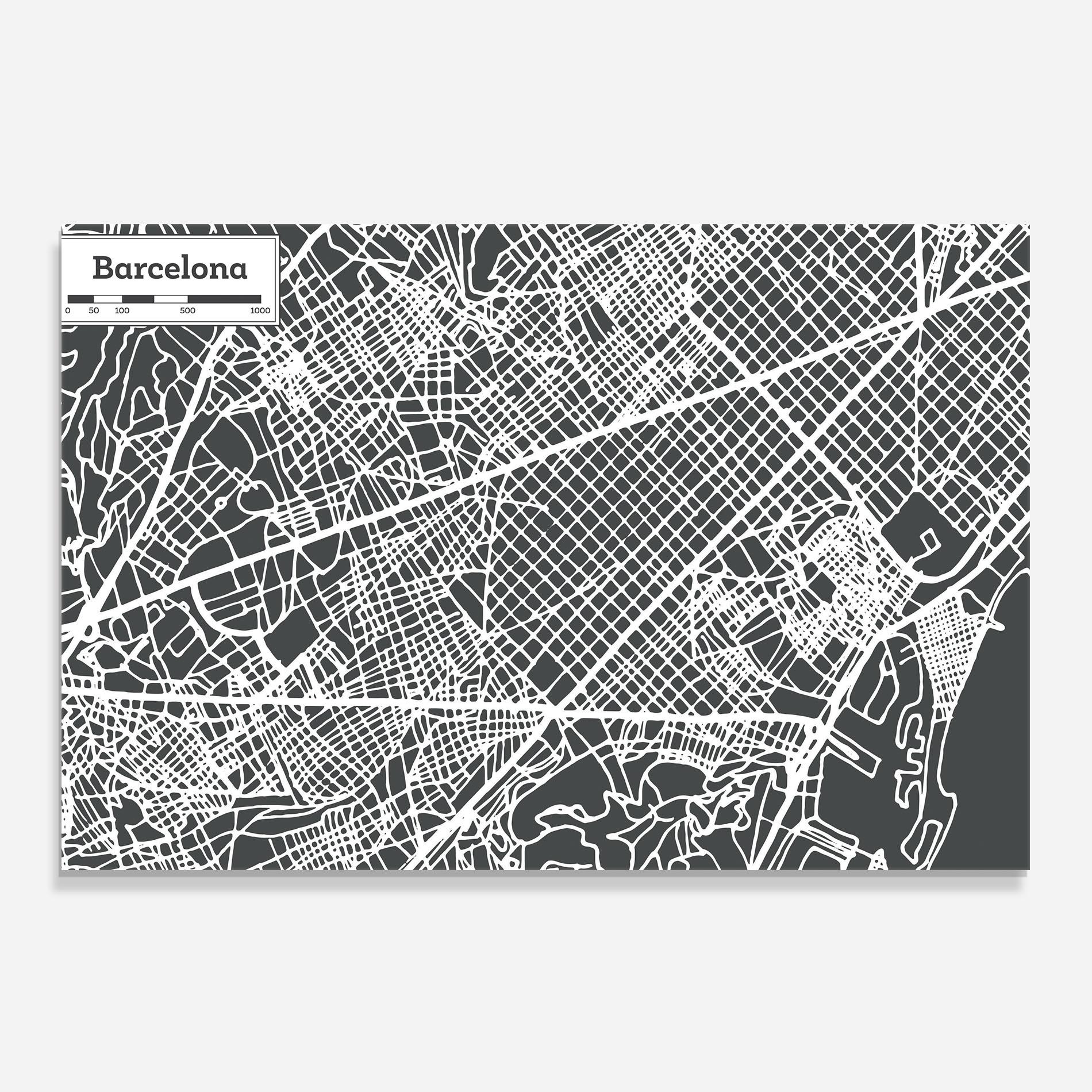 Küchenrückwand Glas Barcelona Map mockup 0