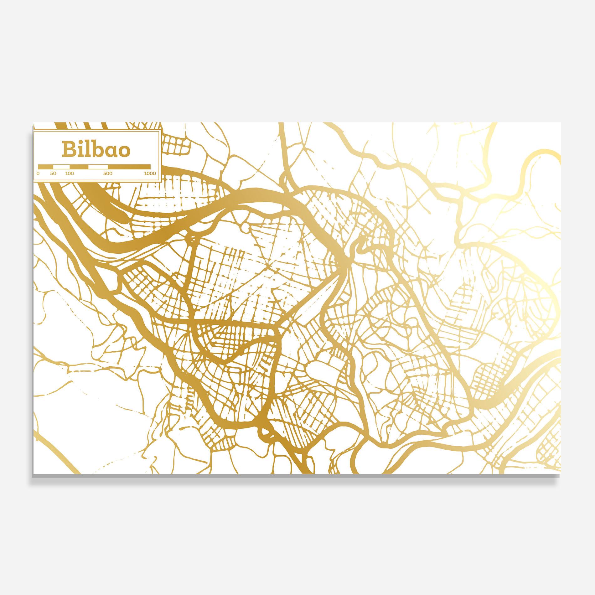Küchenrückwand Glas Bilbao Gold Map mockup 0