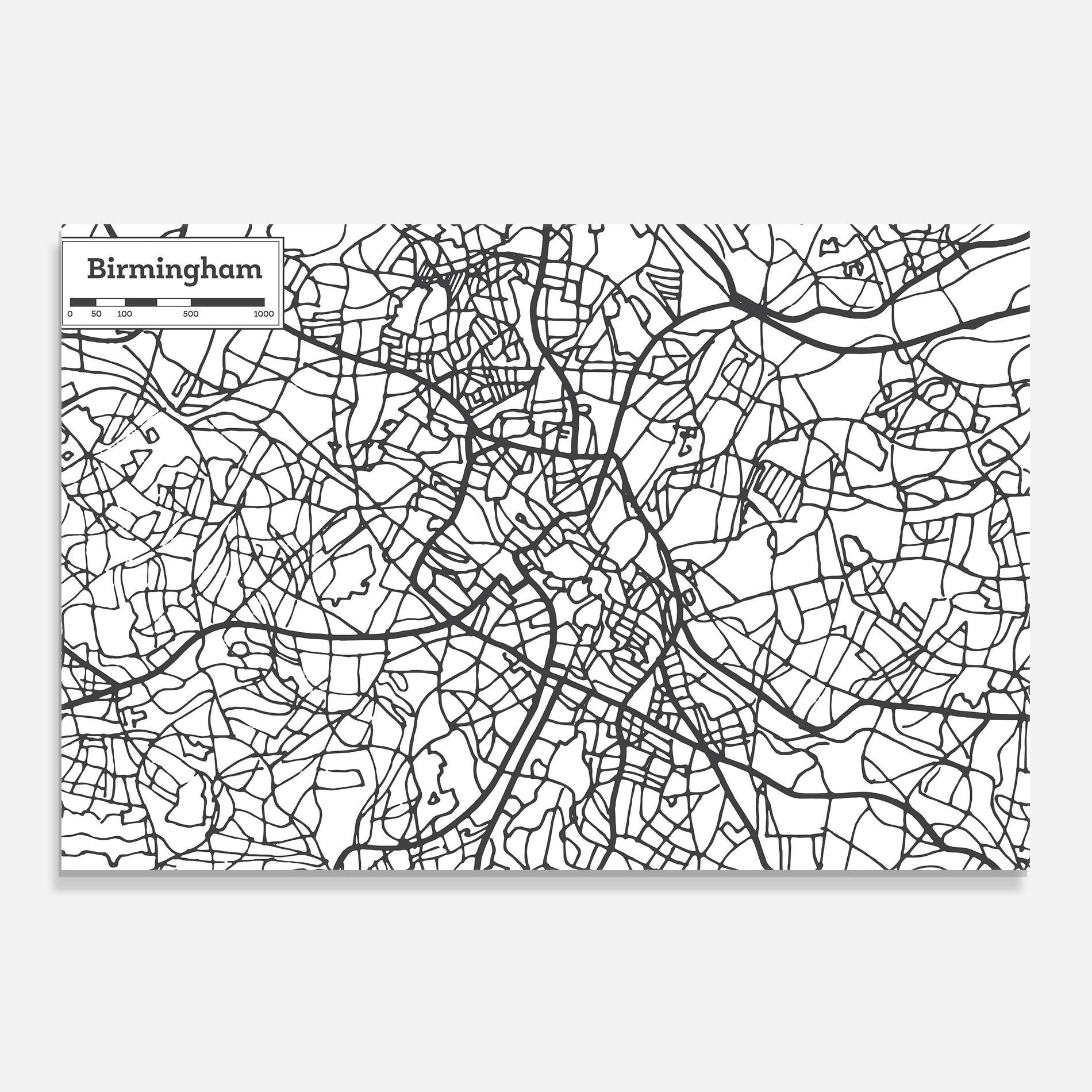 Küchenrückwand Glas Birmingham Map mockup 0