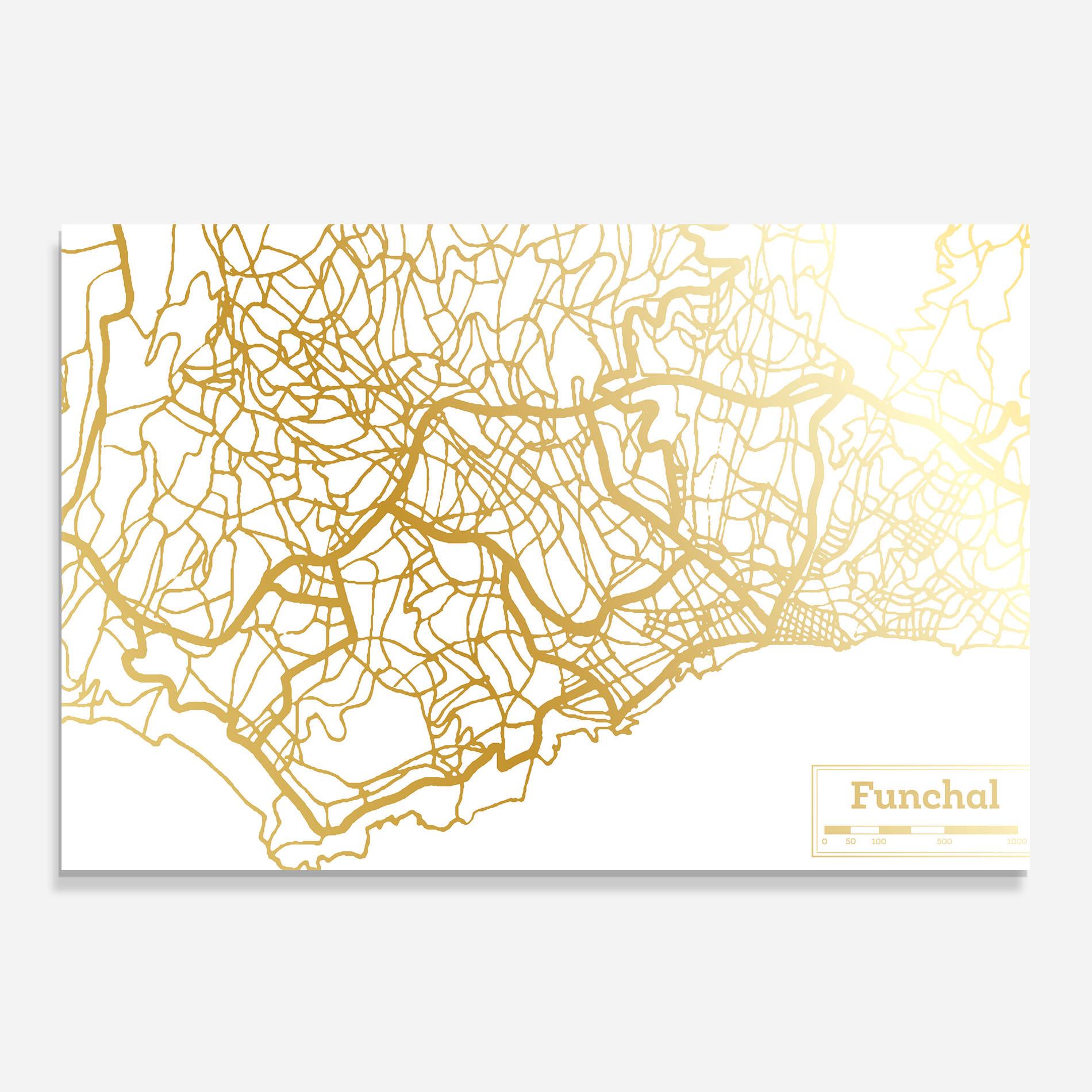 Küchenrückwand Glas Funchal Gold Map mockup 0