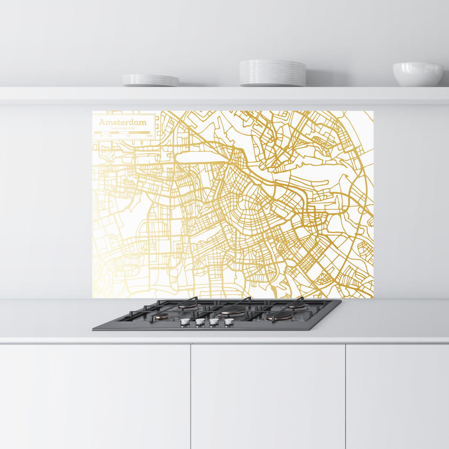 Küchenrückwand Glas Amsterdam Gold Map mockup 9