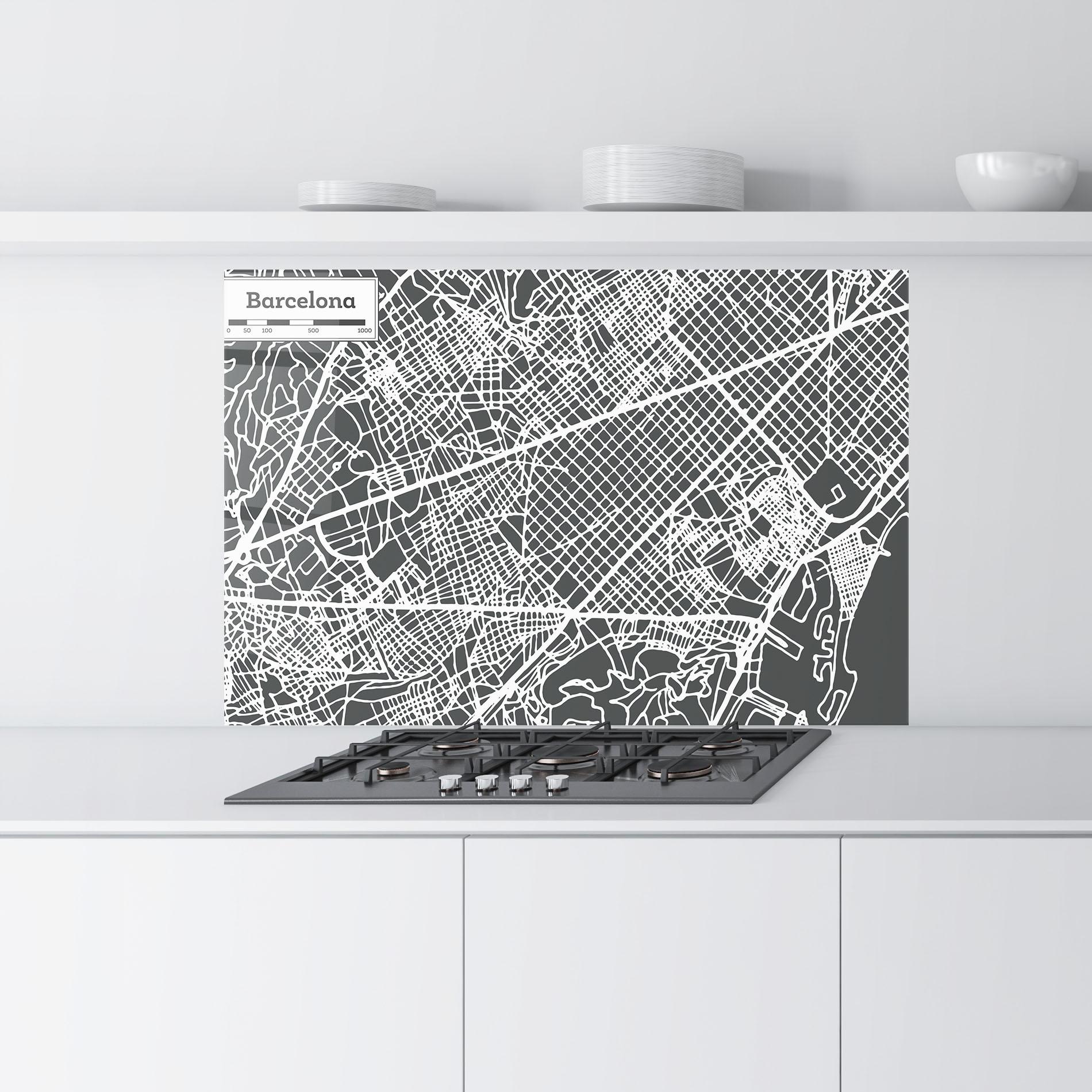 Küchenrückwand Glas Barcelona Map mockup 9