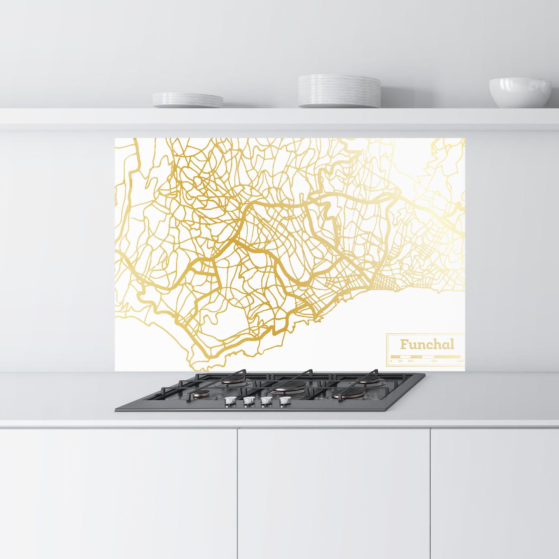 Küchenrückwand Glas Funchal Gold Map mockup 9