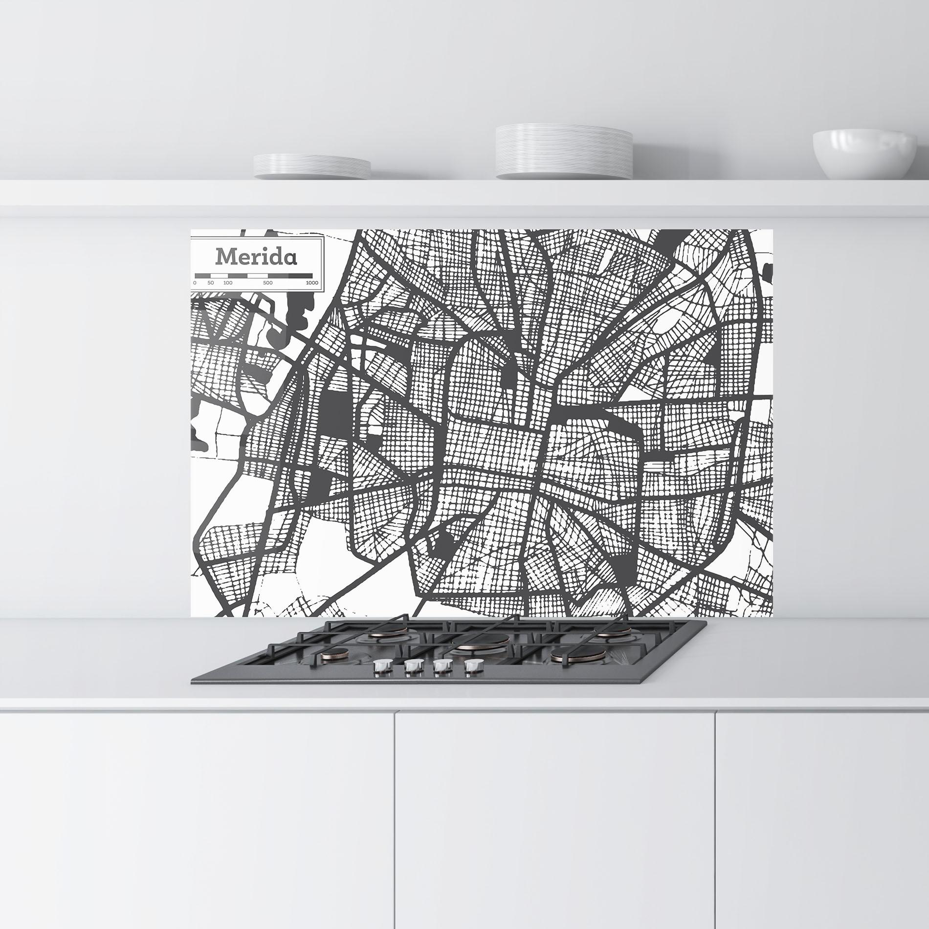 Küchenrückwand Glas Merida Map mockup 9