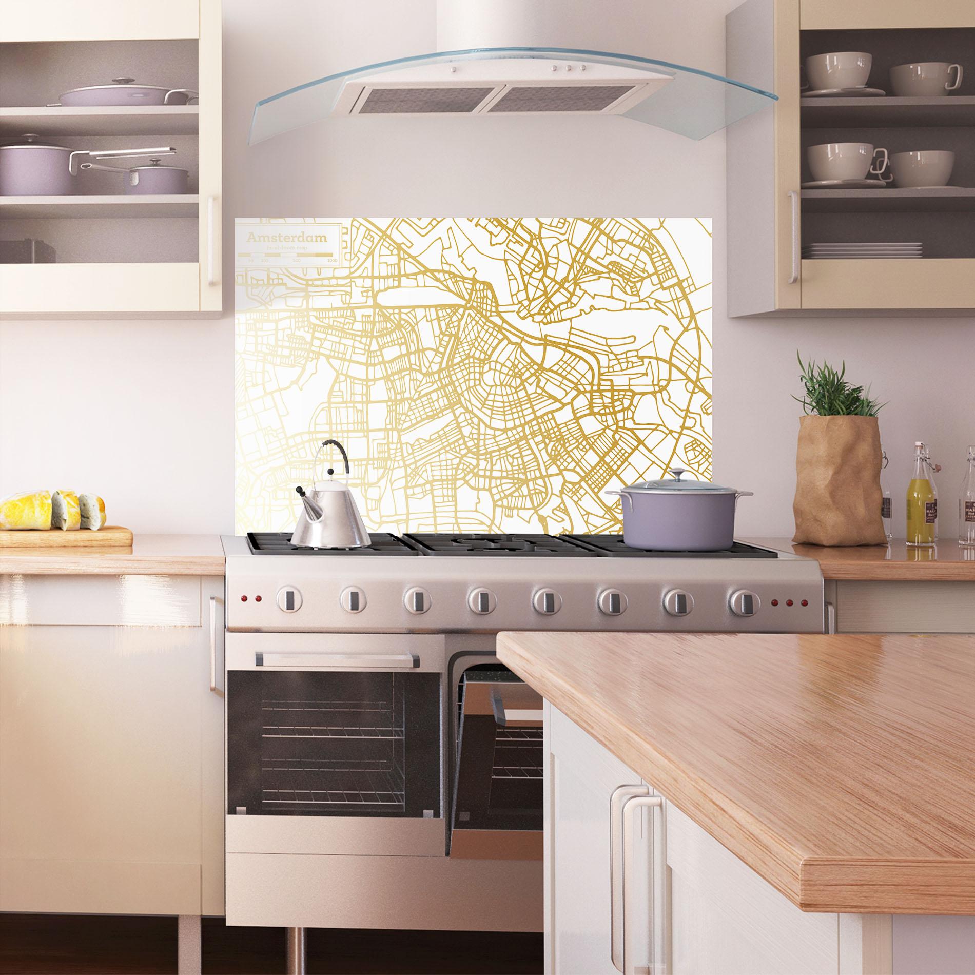 Küchenrückwand Glas Amsterdam Gold Map mockup 1