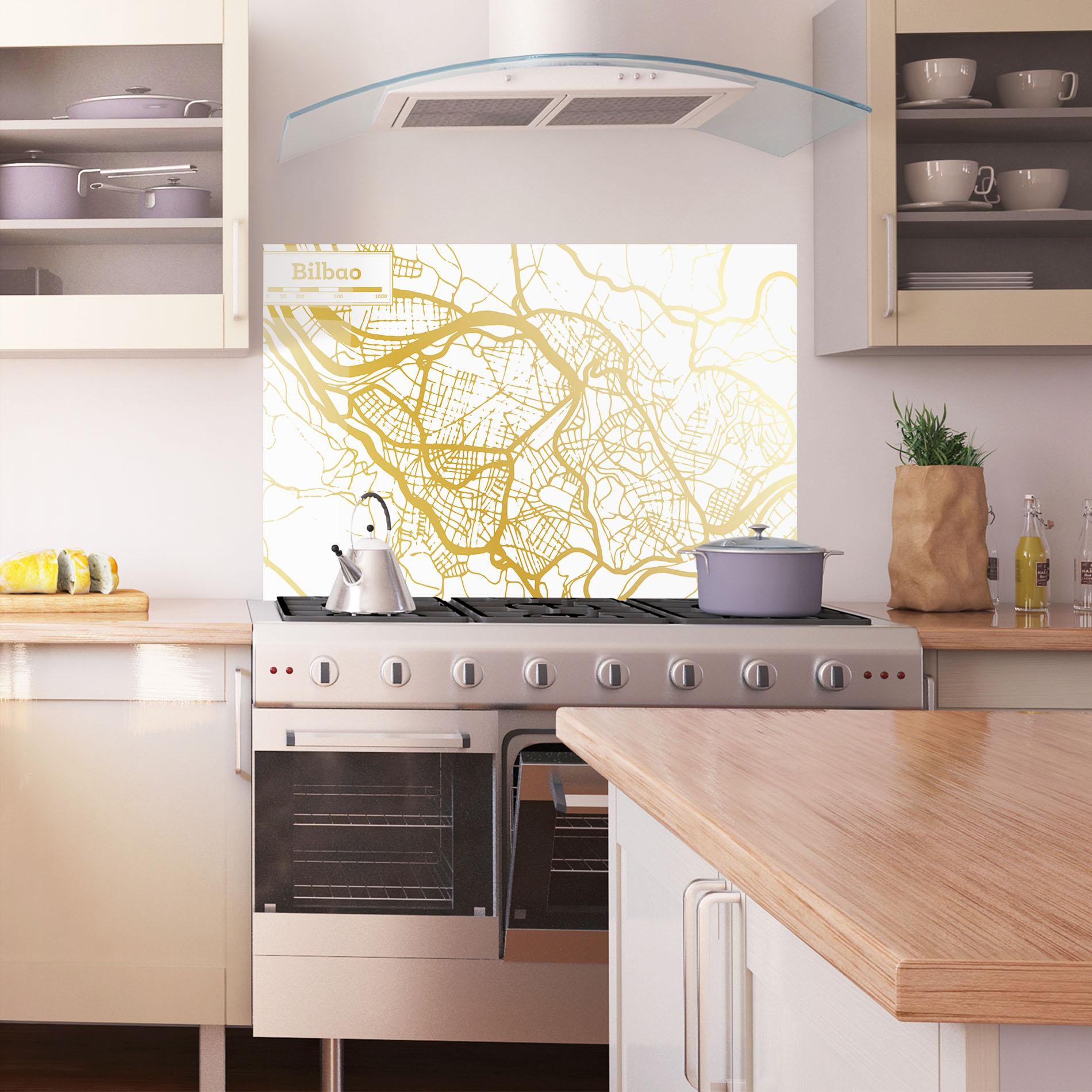 Küchenrückwand Glas Bilbao Gold Map mockup 1