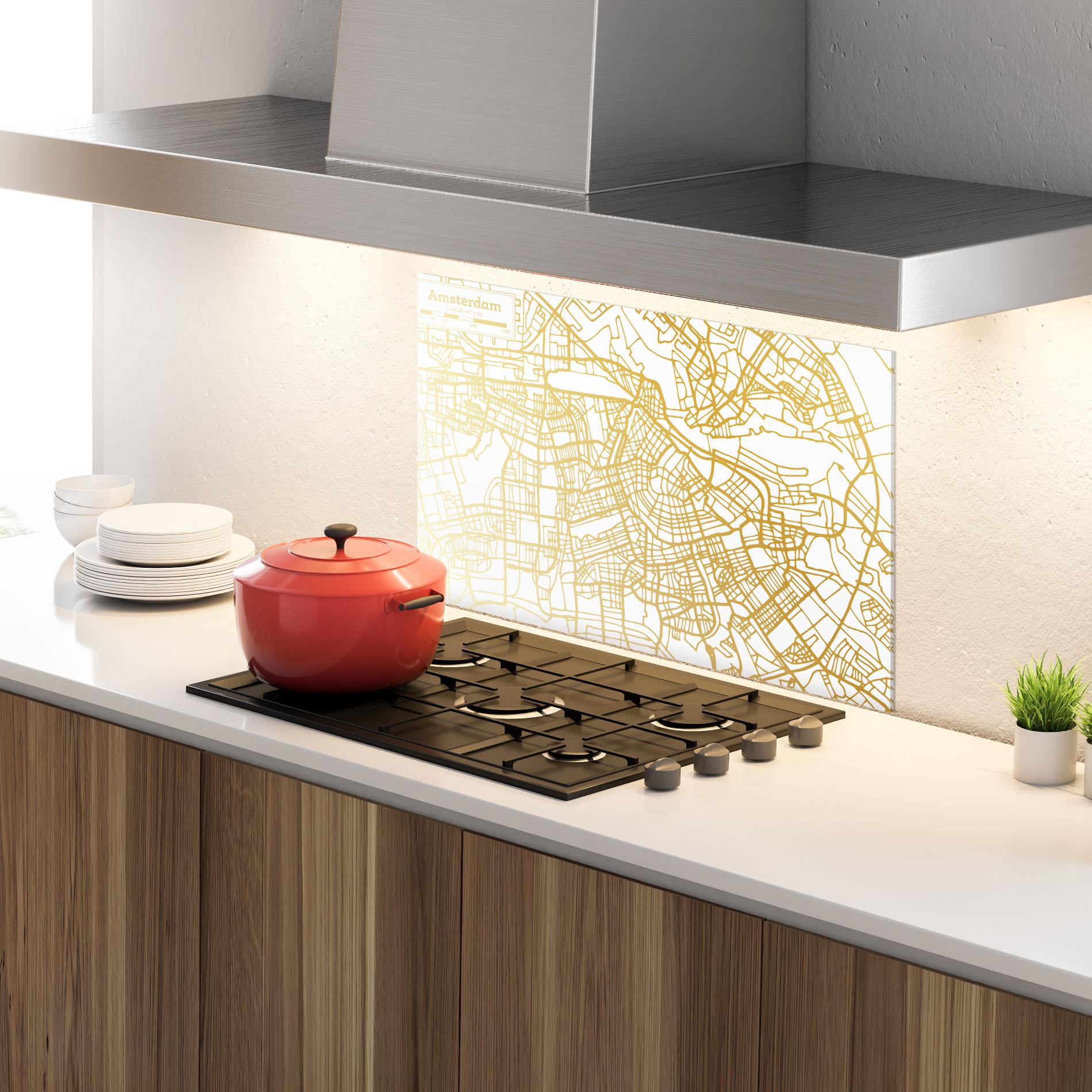 Küchenrückwand Glas Amsterdam Gold Map mockup 4