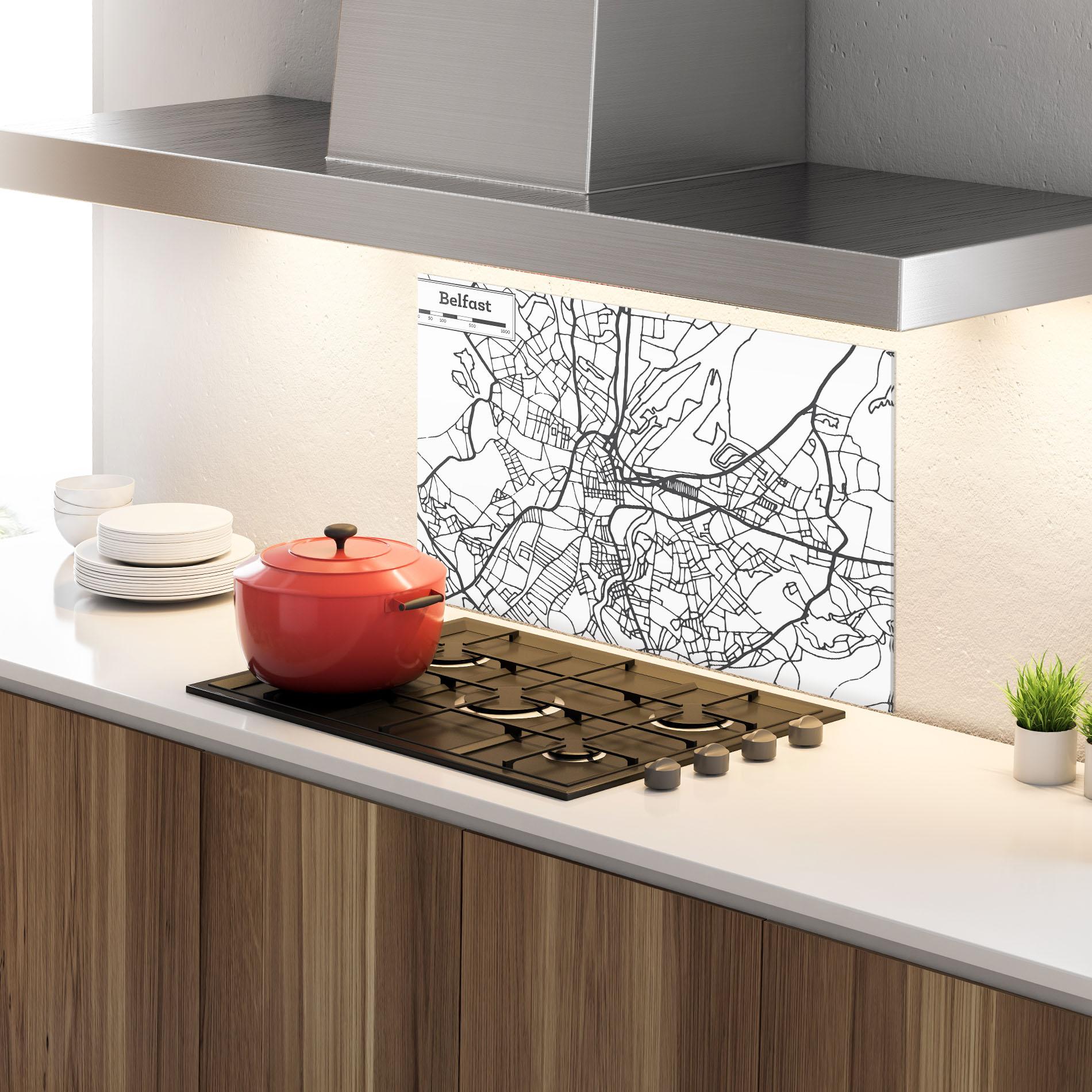 Küchenrückwand Glas Belfast Map mockup 4