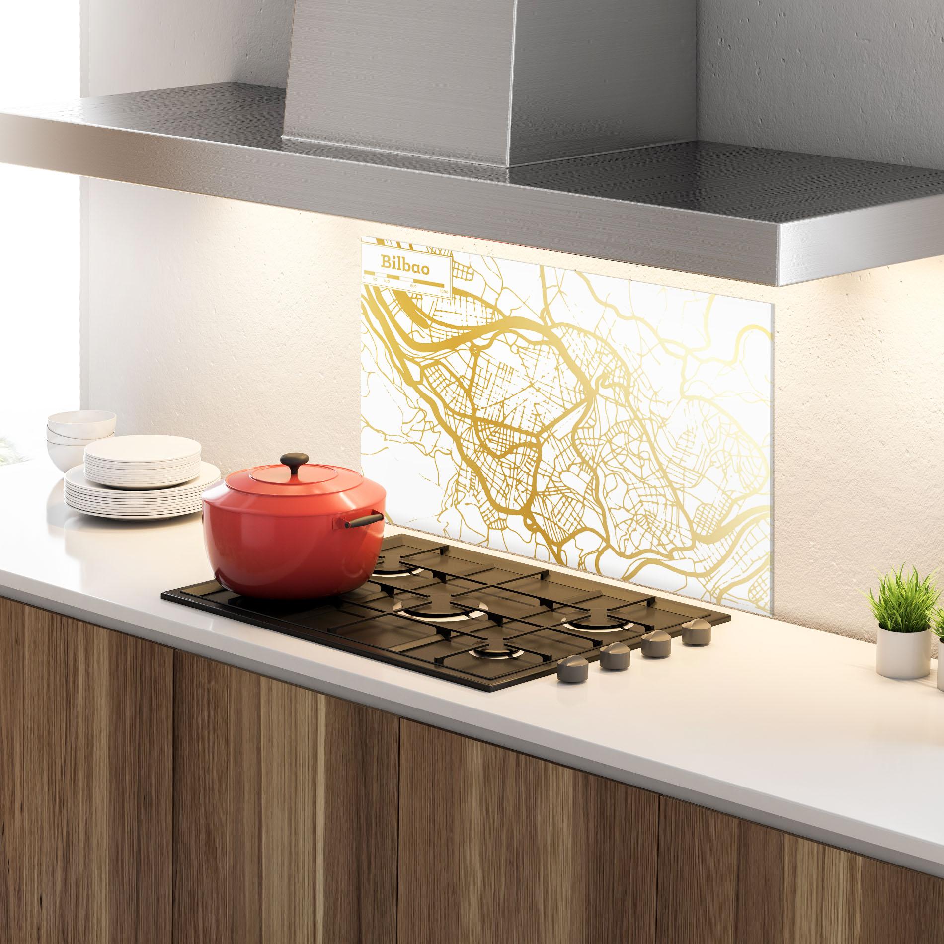 Küchenrückwand Glas Bilbao Gold Map mockup 4