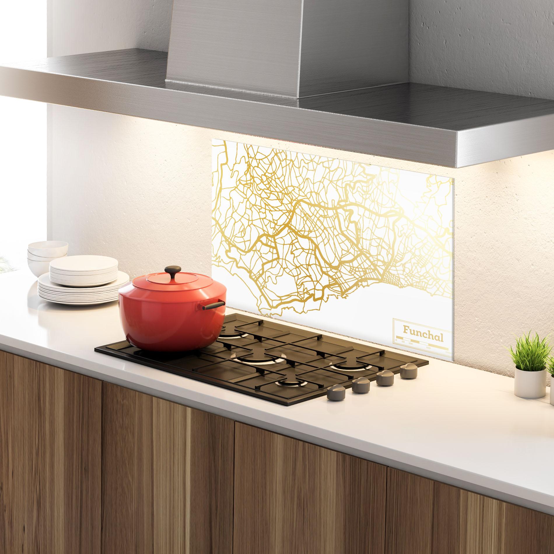 Küchenrückwand Glas Funchal Gold Map mockup 4