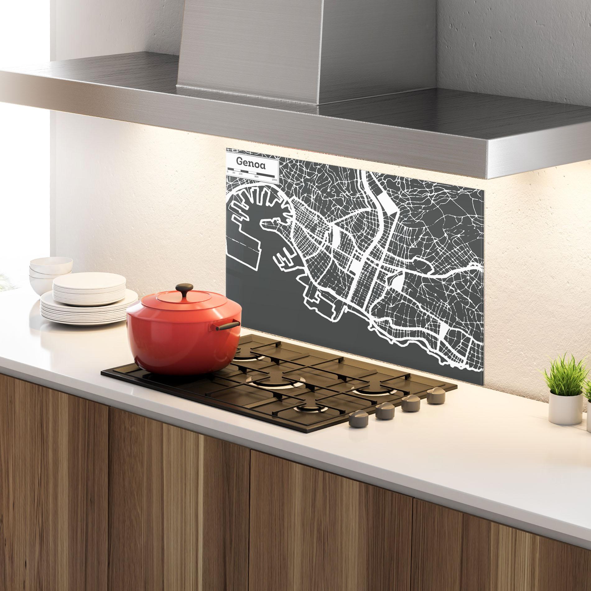 Küchenrückwand Glas Genoa Map mockup 4