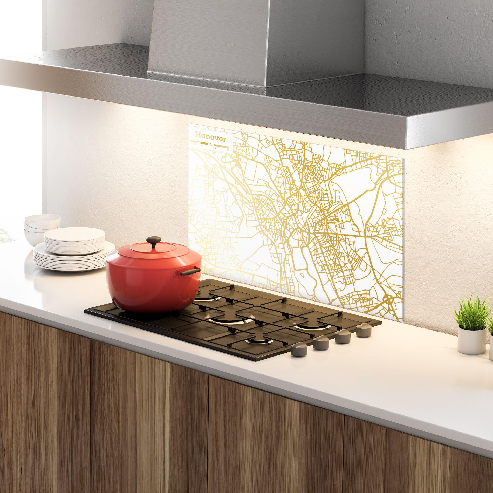 Küchenrückwand Glas Hanover Gold Map mockup 4