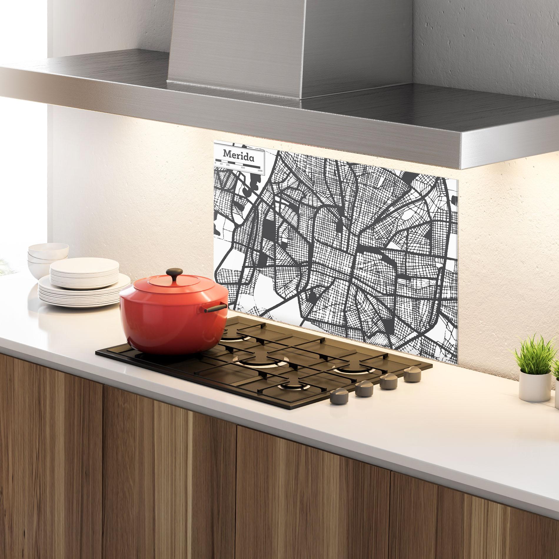 Küchenrückwand Glas Merida Map mockup 4
