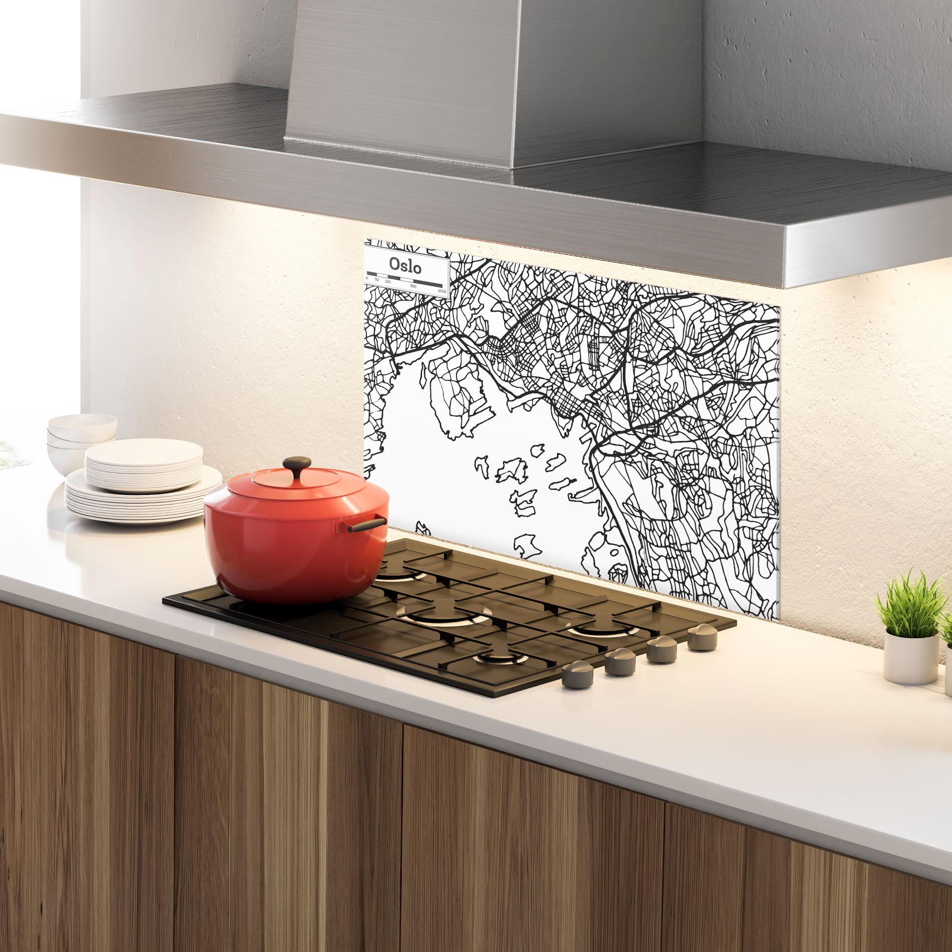 Küchenrückwand Glas Oslo Map mockup 4