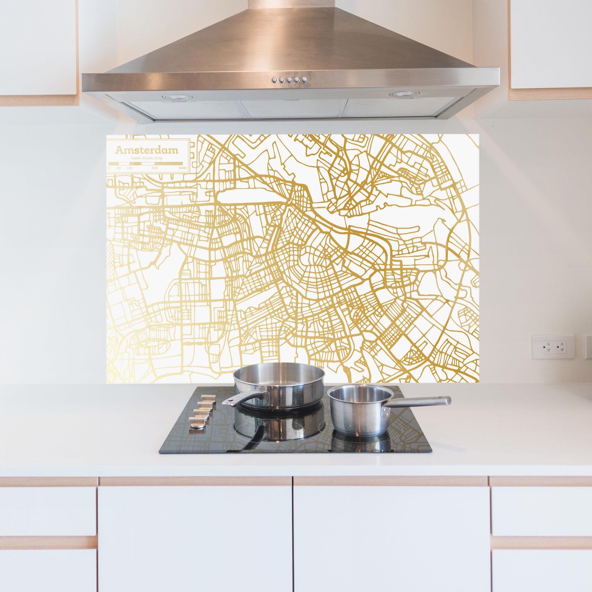 Küchenrückwand Glas Amsterdam Gold Map mockup 5