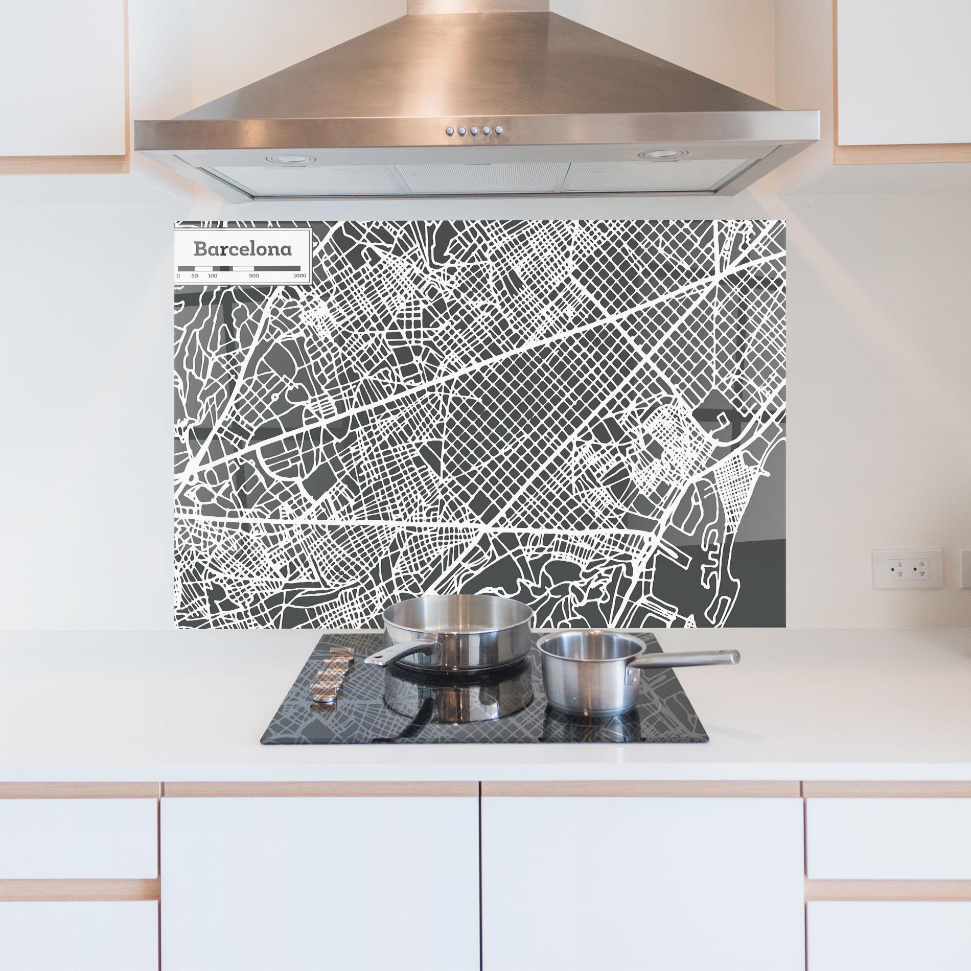 Küchenrückwand Glas Barcelona Map mockup 5