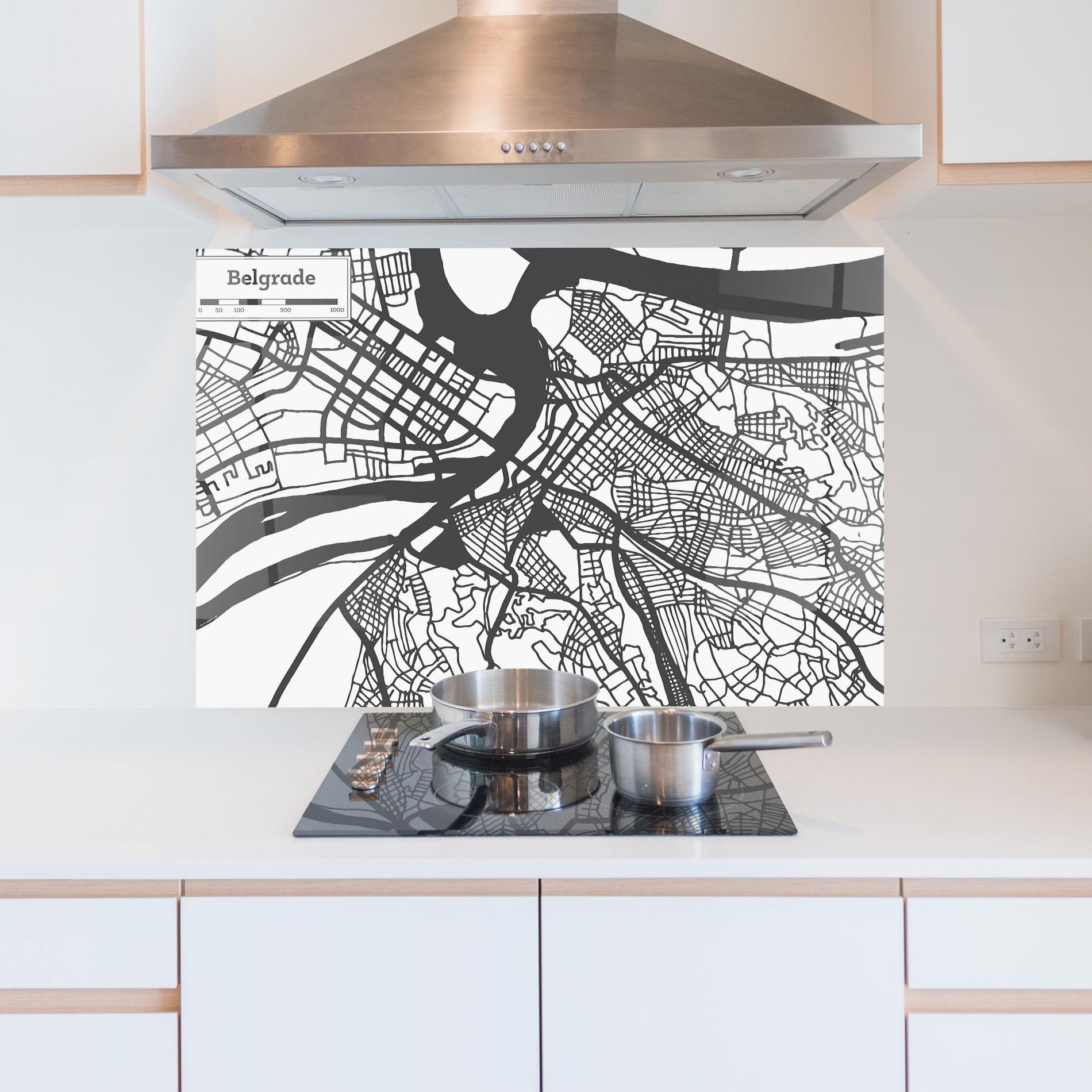 Küchenrückwand Glas Belgrade Map mockup 5