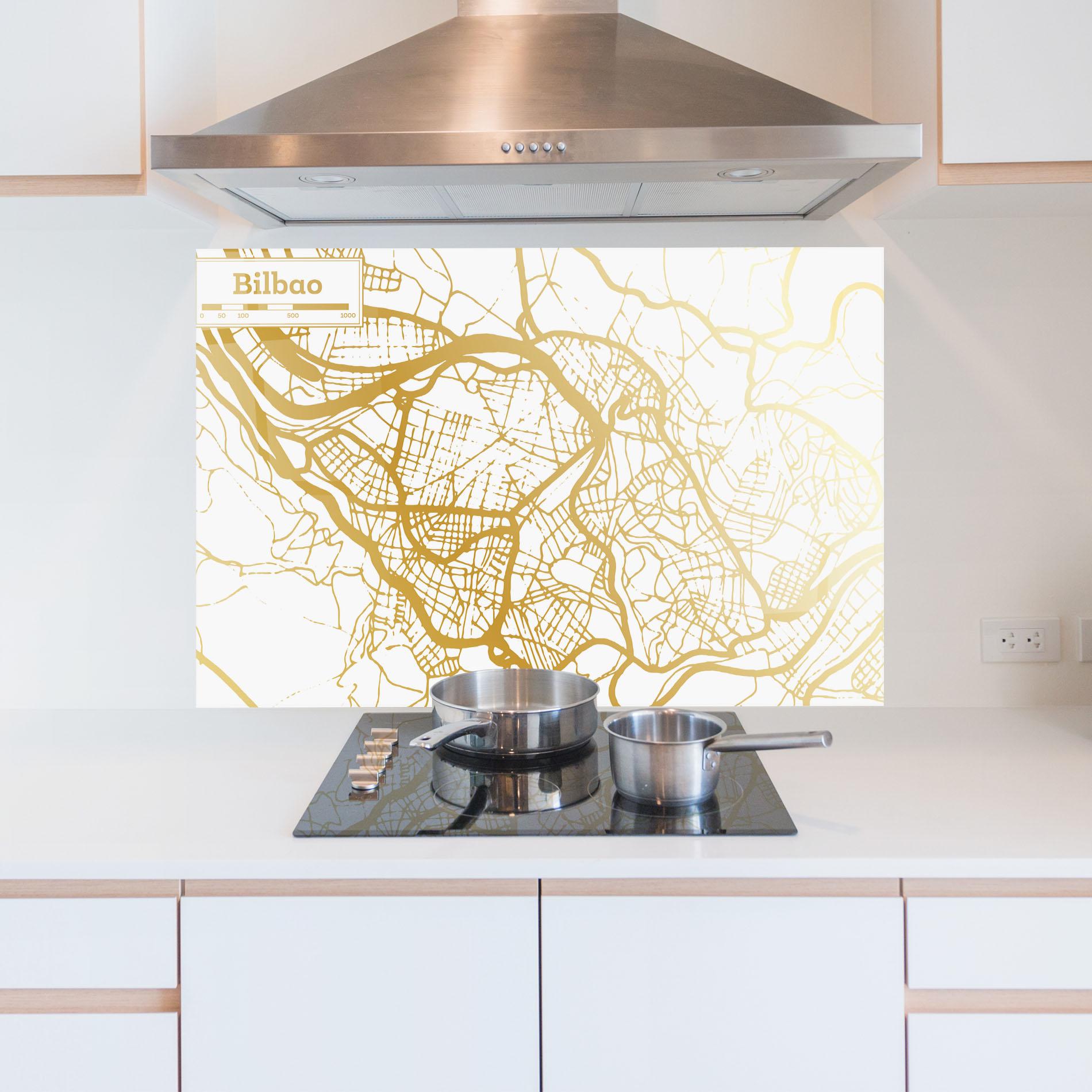 Küchenrückwand Glas Bilbao Gold Map mockup 5