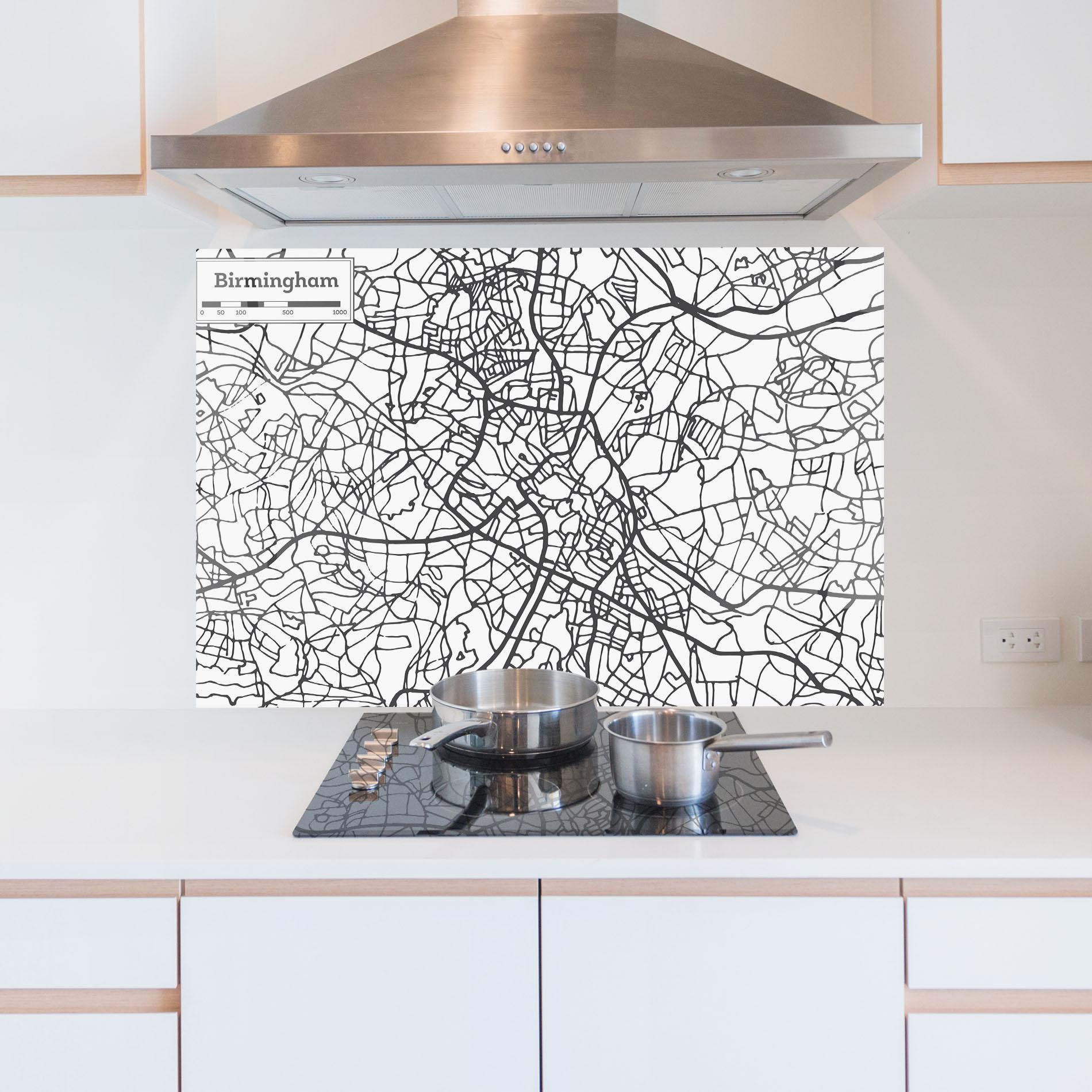 Küchenrückwand Glas Birmingham Map mockup 5