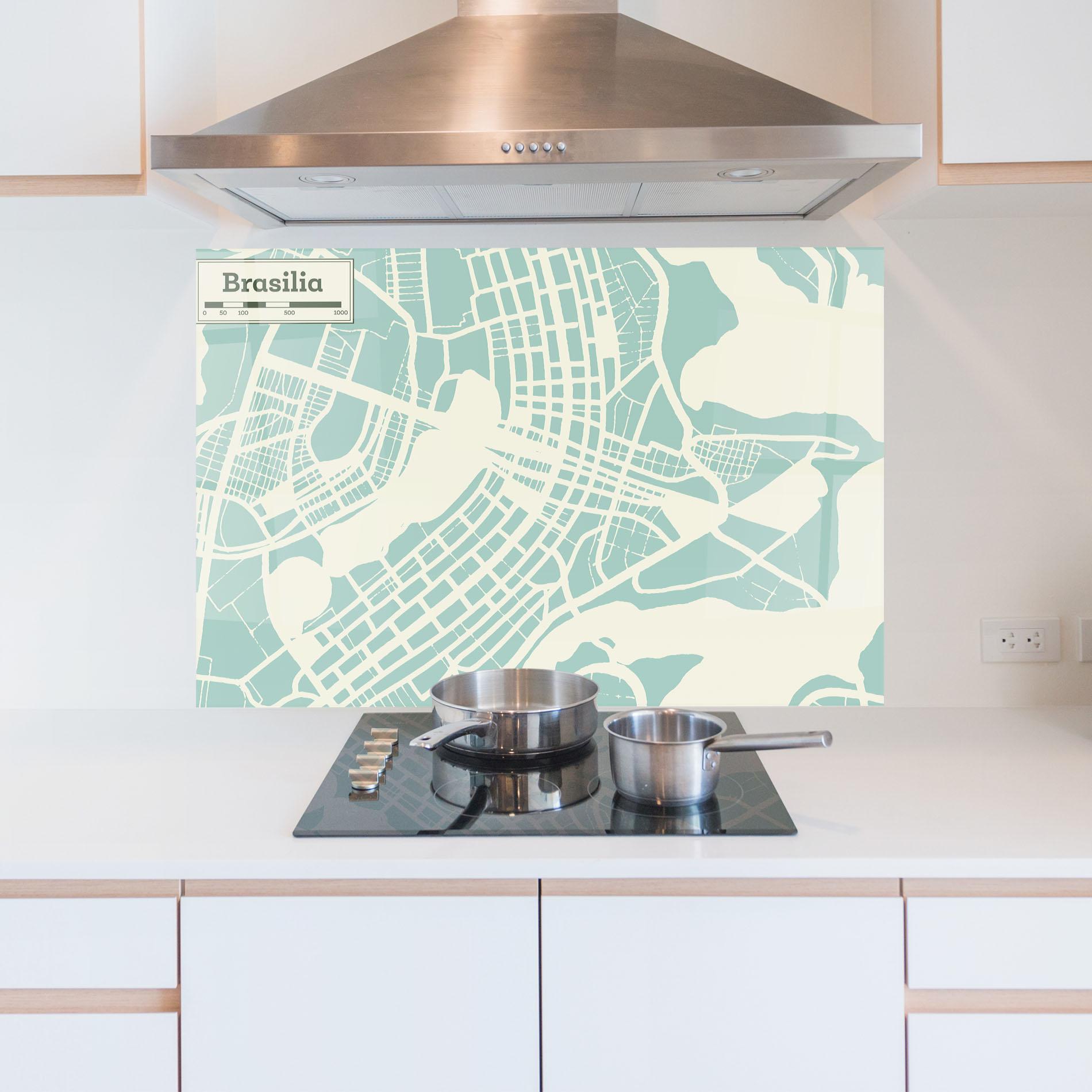 Küchenrückwand Glas Brasilia Map mockup 5