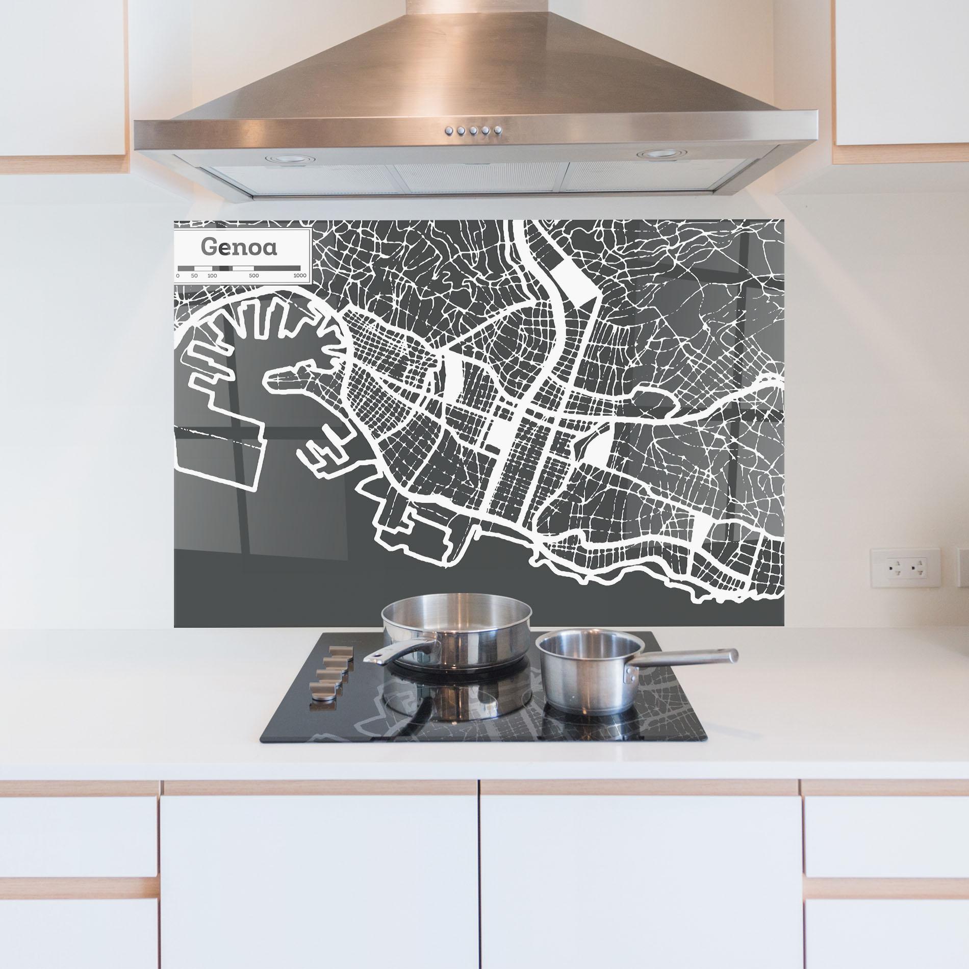 Küchenrückwand Glas Genoa Map mockup 5