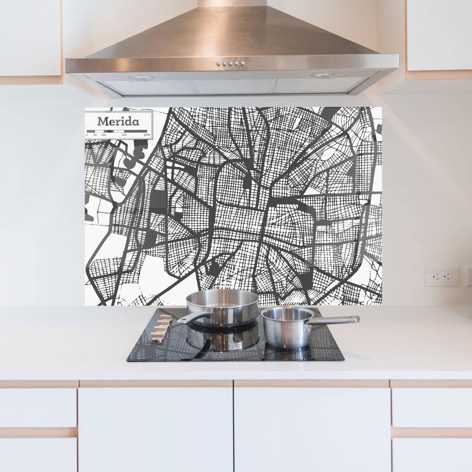 Küchenrückwand Glas Merida Map mockup 5