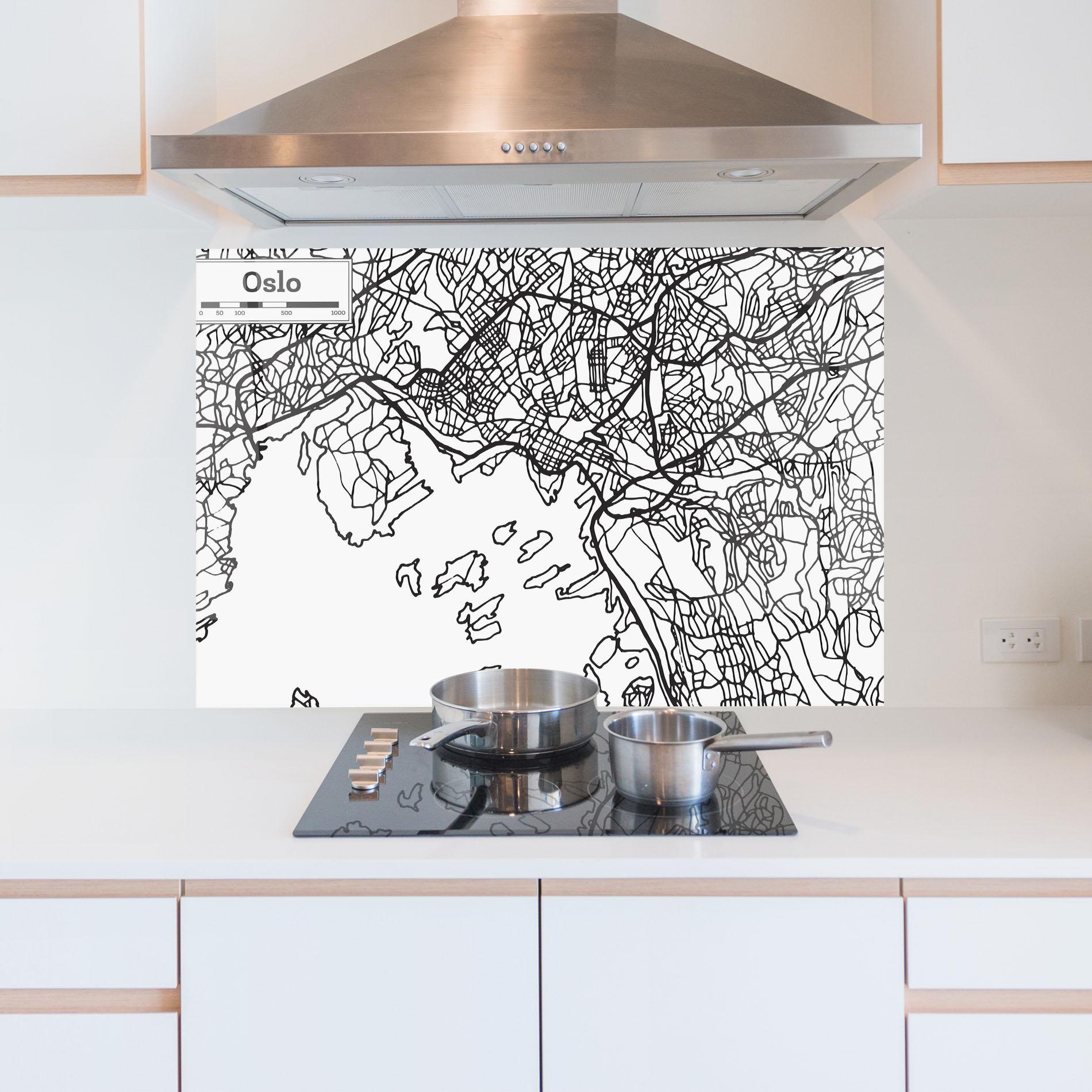Küchenrückwand Glas Oslo Map mockup 5