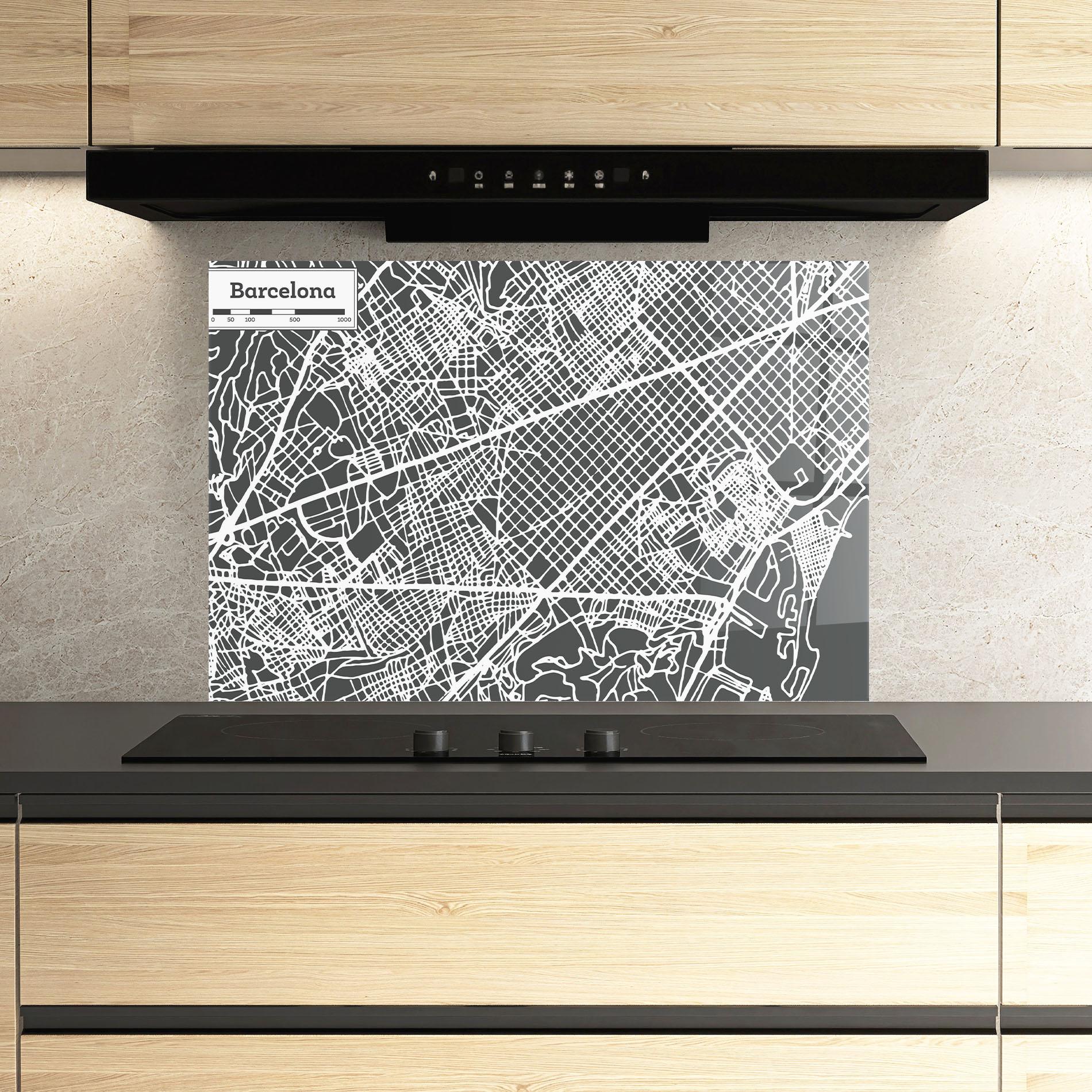 Küchenrückwand Glas Barcelona Map mockup 3