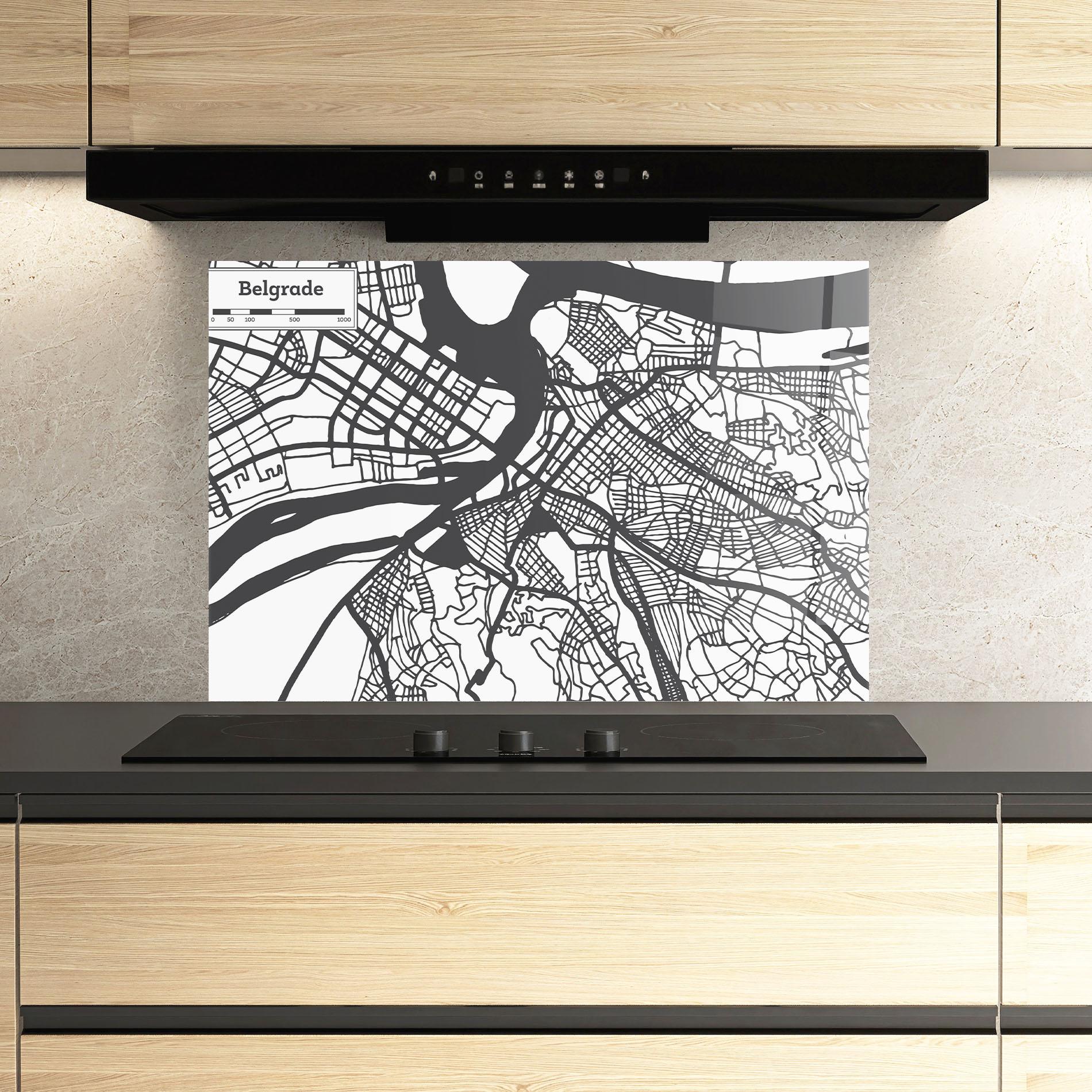 Küchenrückwand Glas Belgrade Map mockup 3