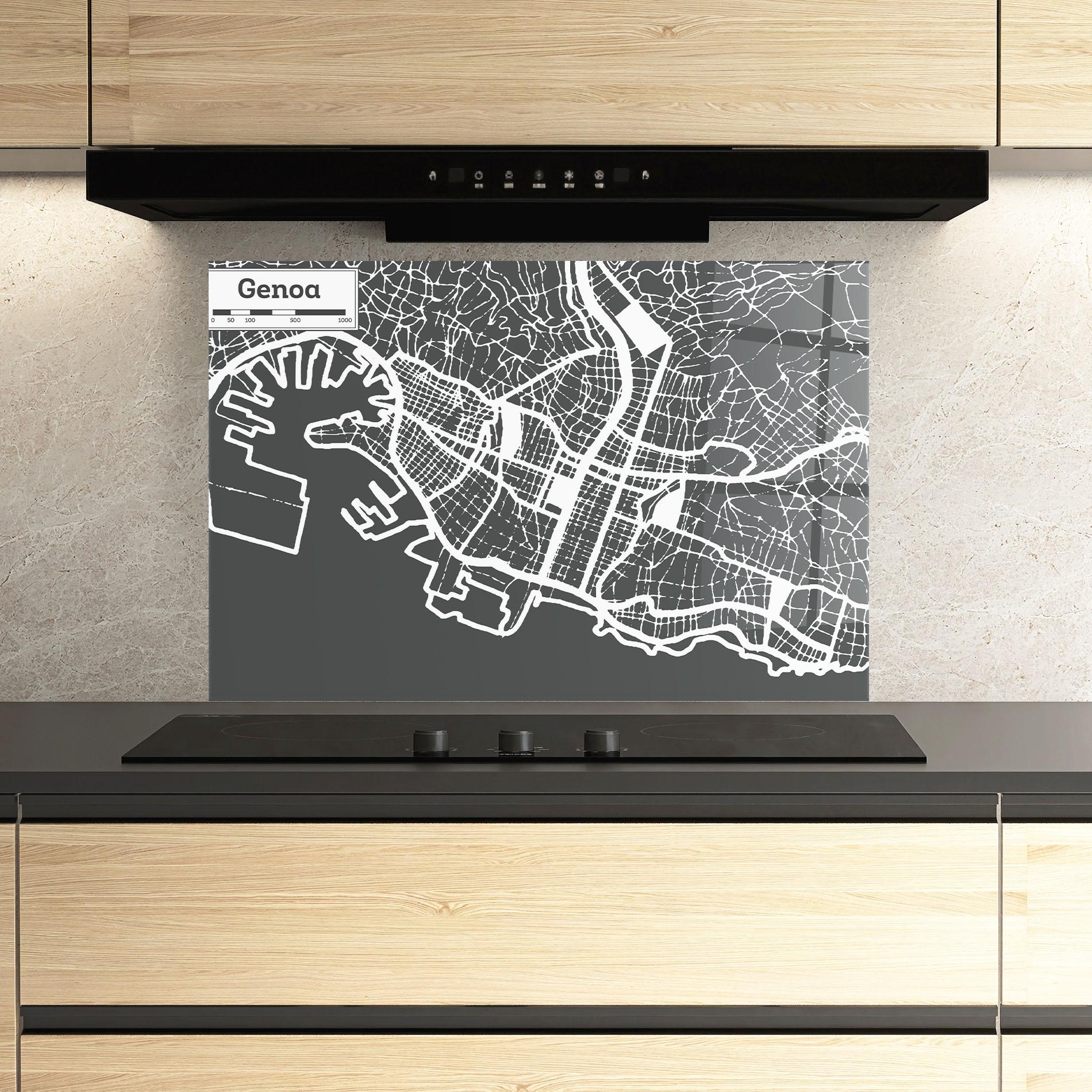 Küchenrückwand Glas Genoa Map mockup 3