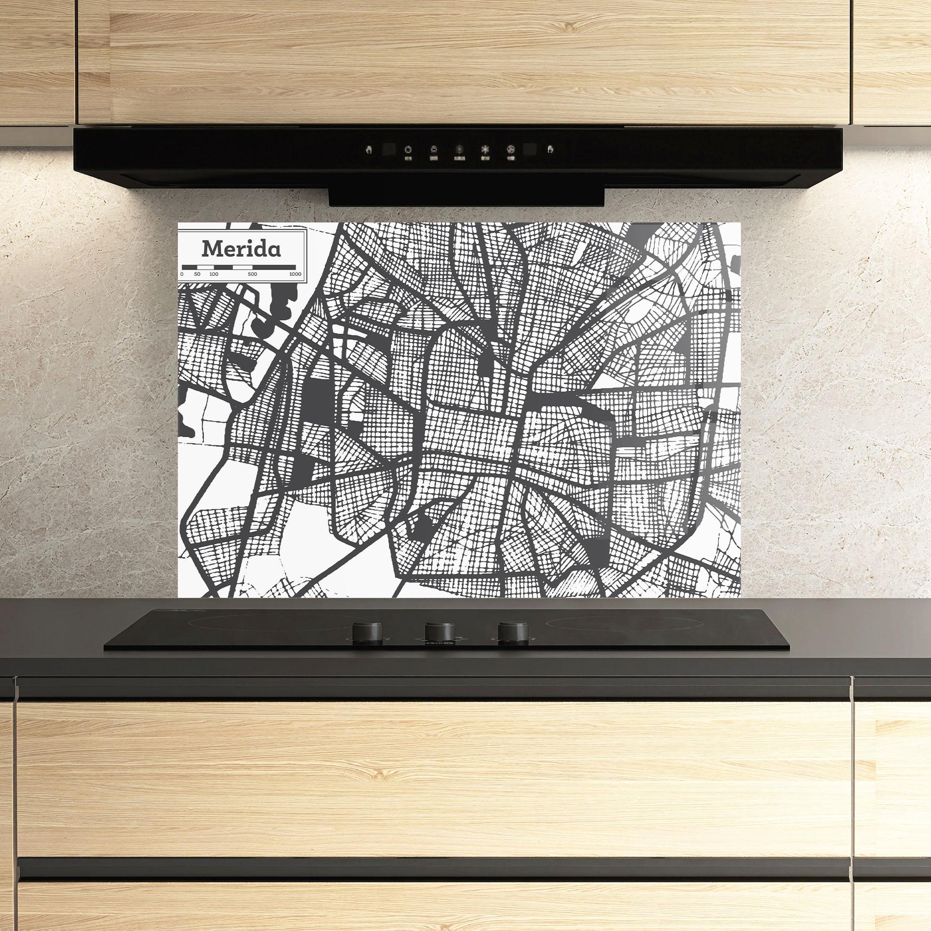 Küchenrückwand Glas Merida Map mockup 3