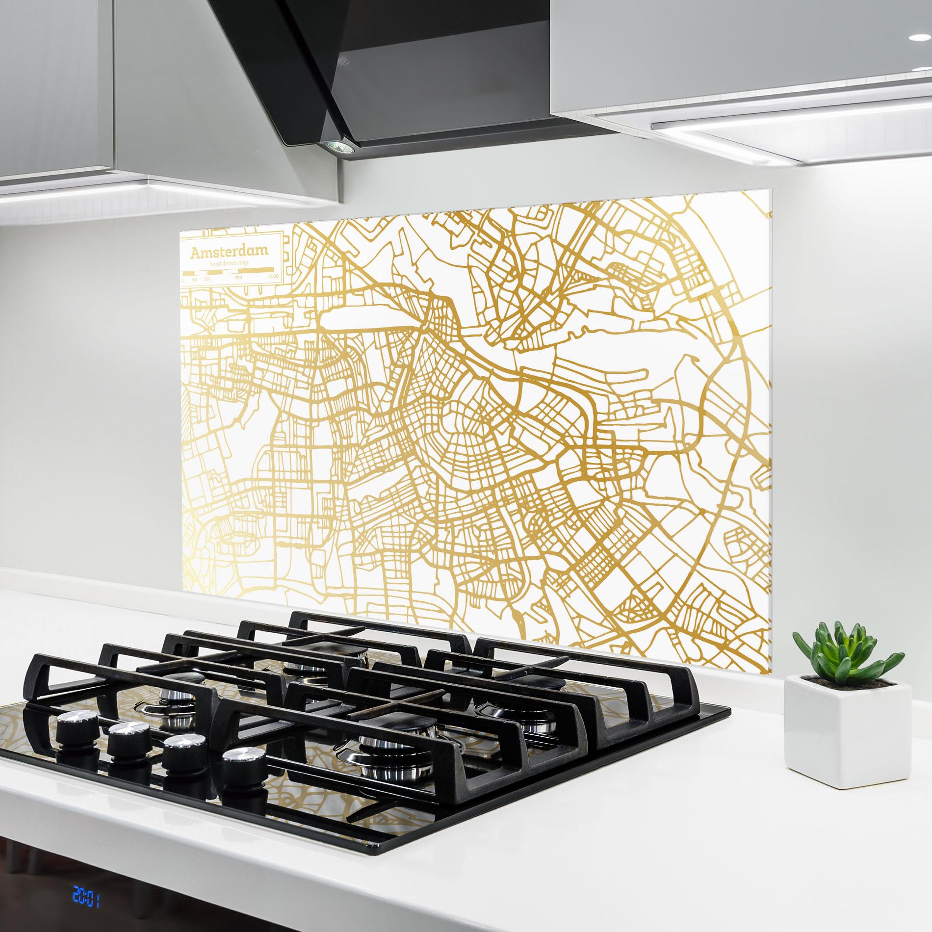 Küchenrückwand Glas Amsterdam Gold Map mockup 6