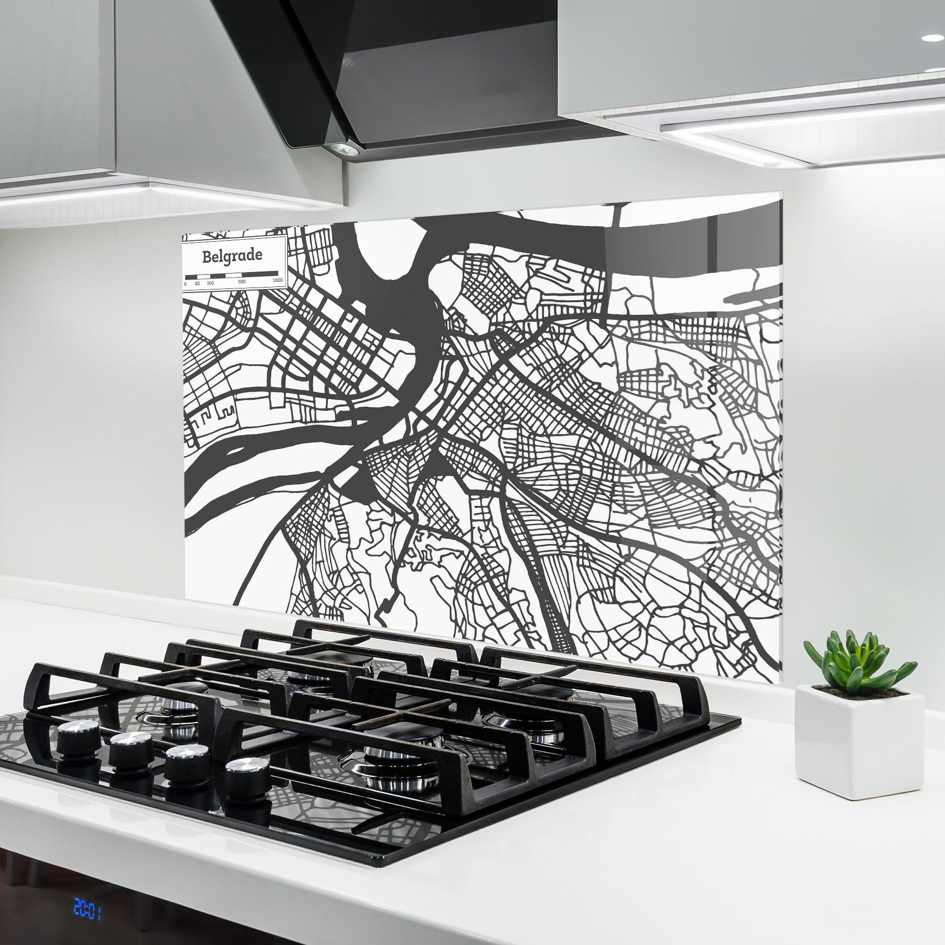Küchenrückwand Glas Belgrade Map mockup 6