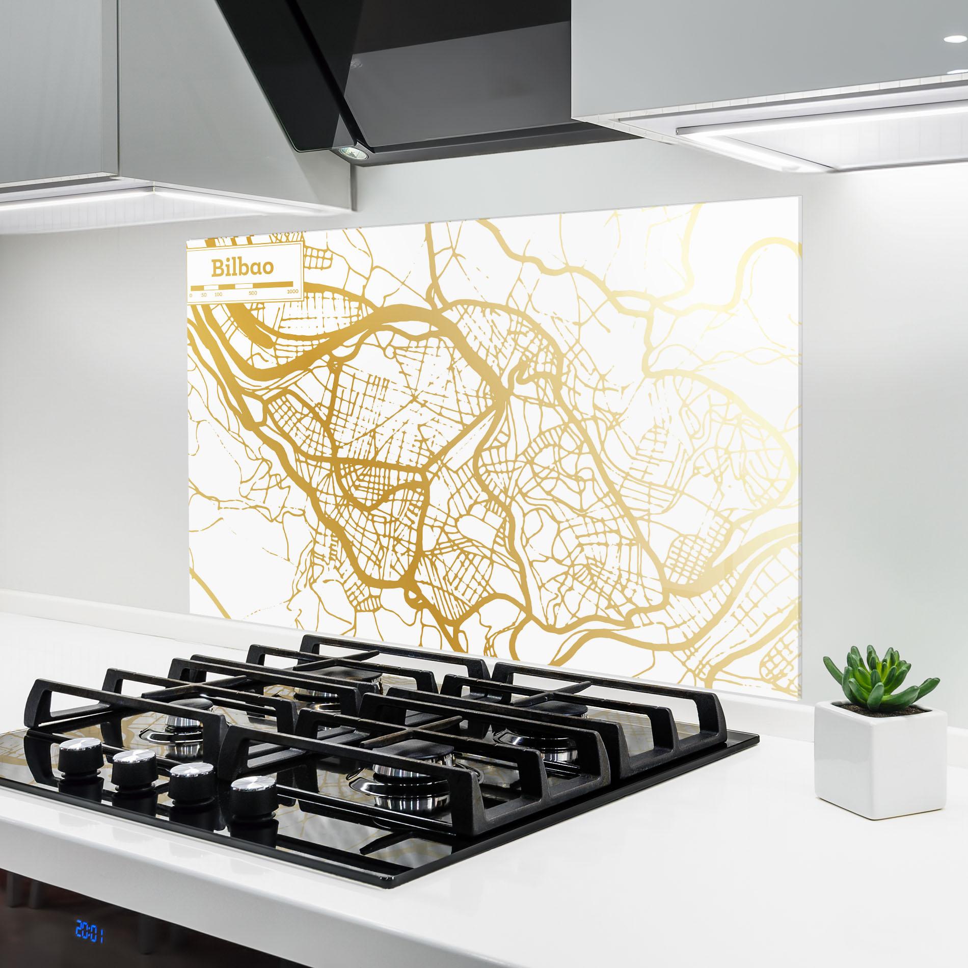 Küchenrückwand Glas Bilbao Gold Map mockup 6