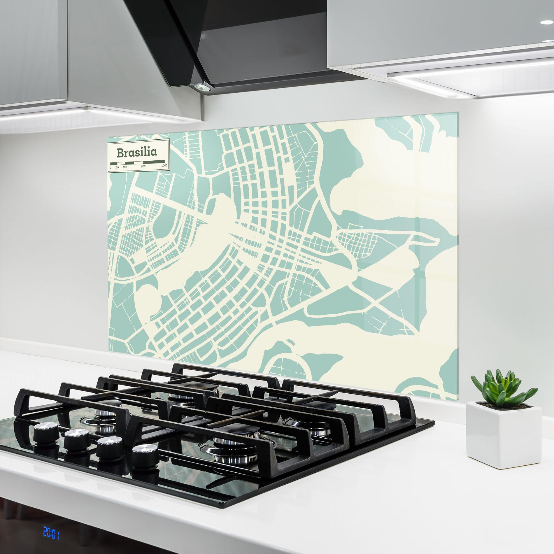 Küchenrückwand Glas Brasilia Map mockup 6