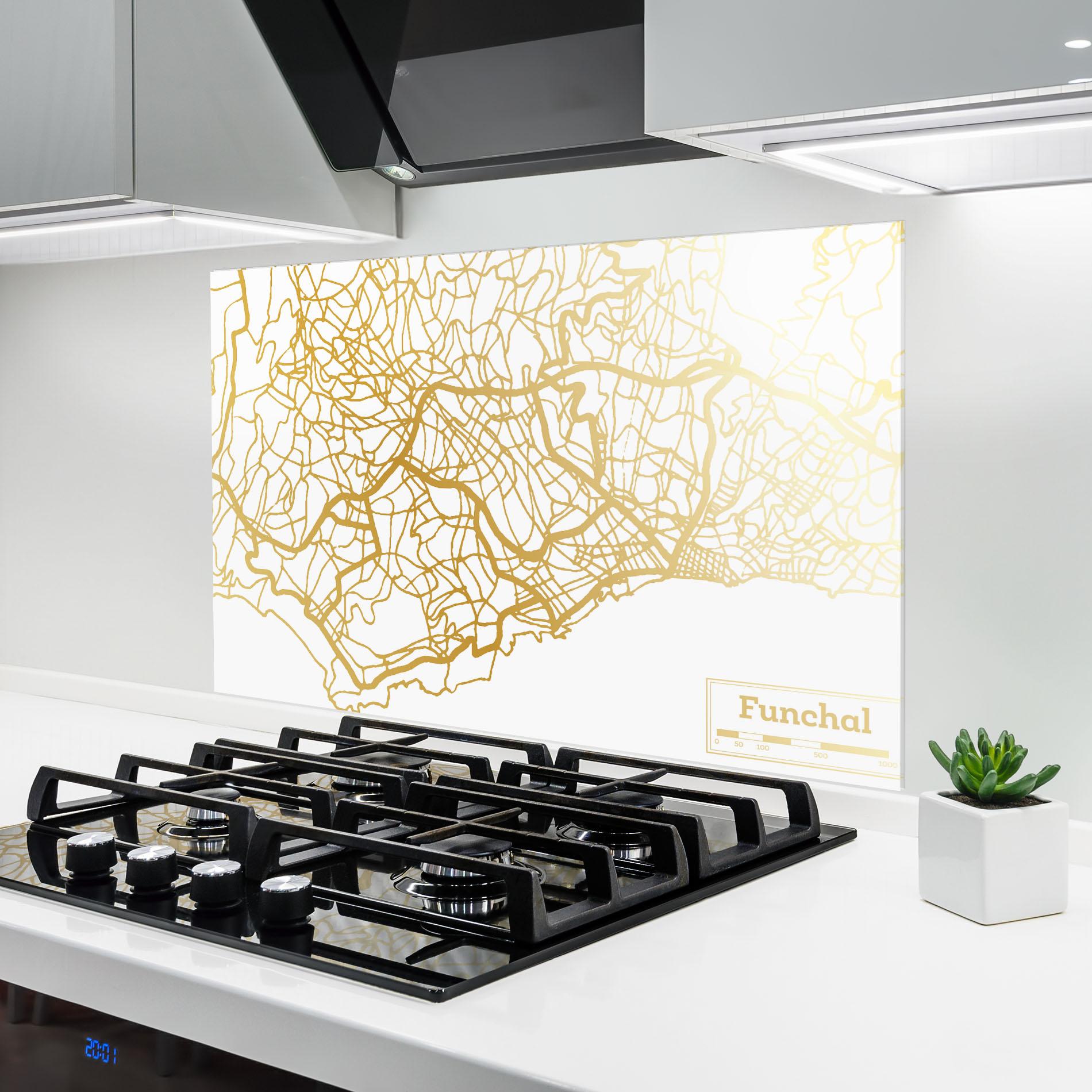 Küchenrückwand Glas Funchal Gold Map mockup 6