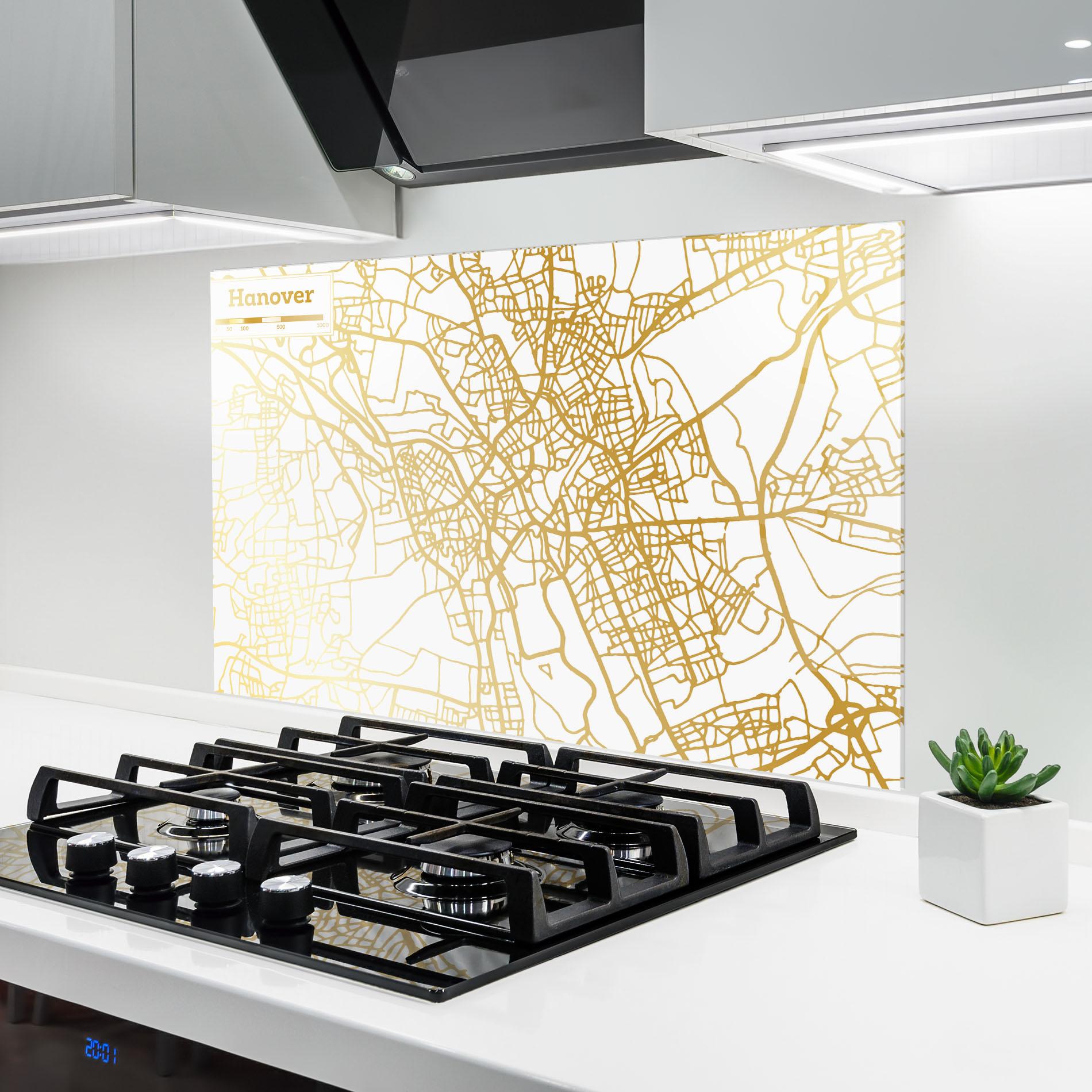 Küchenrückwand Glas Hanover Gold Map mockup 6
