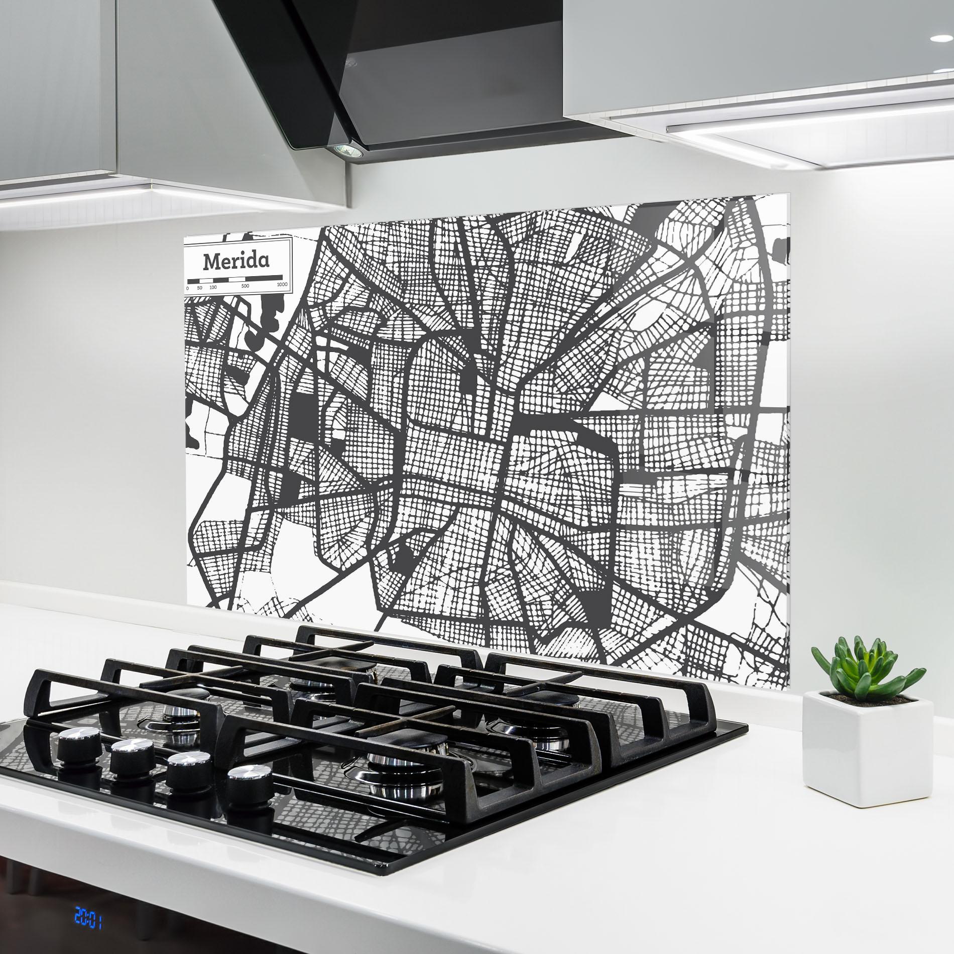 Küchenrückwand Glas Merida Map mockup 6