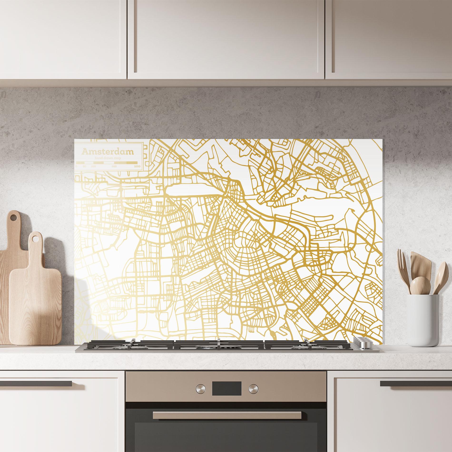 Küchenrückwand Glas Amsterdam Gold Map mockup 7