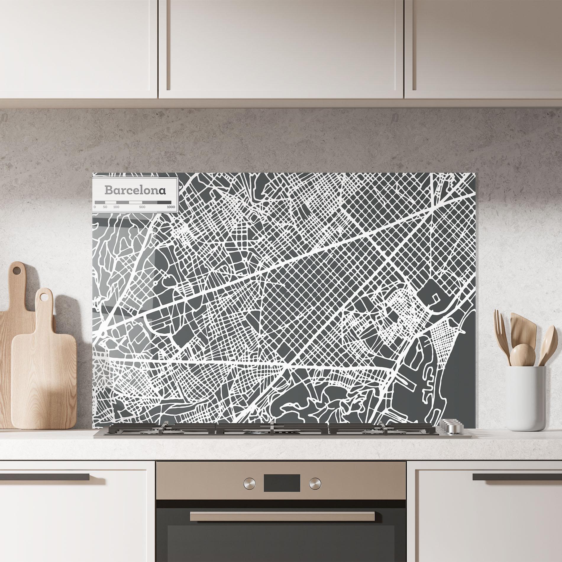 Küchenrückwand Glas Barcelona Map mockup 7